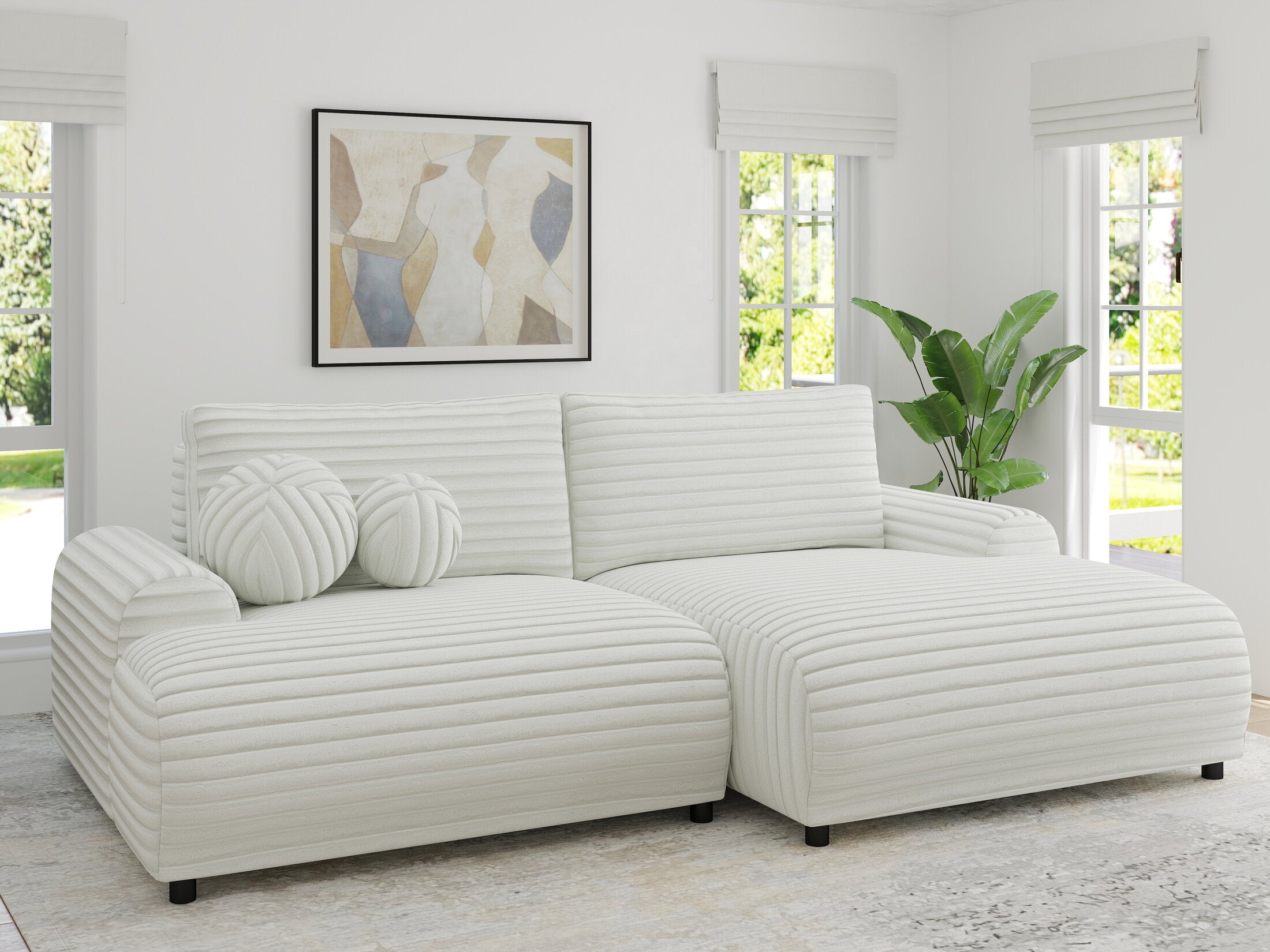 Colțar extensibil dumonde cu ladă de depozitare și șezut confortabil din spumă HR, Carlo Ambience Alb 240x145 cm II