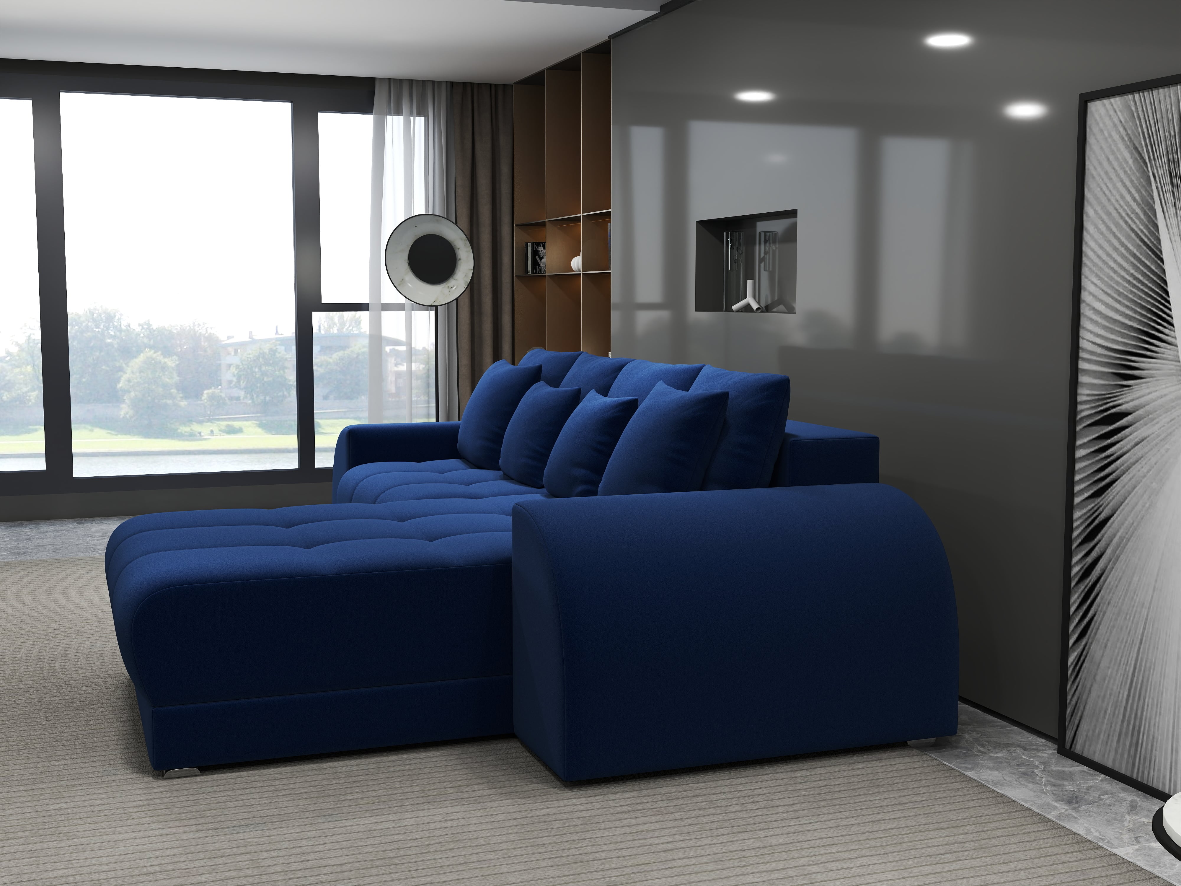 Colțar extensibil dumonde cu ladă de depozitare si sezut confortabil din spuma HR, Verona Royal Albastru II 290x185 cm Fabrica