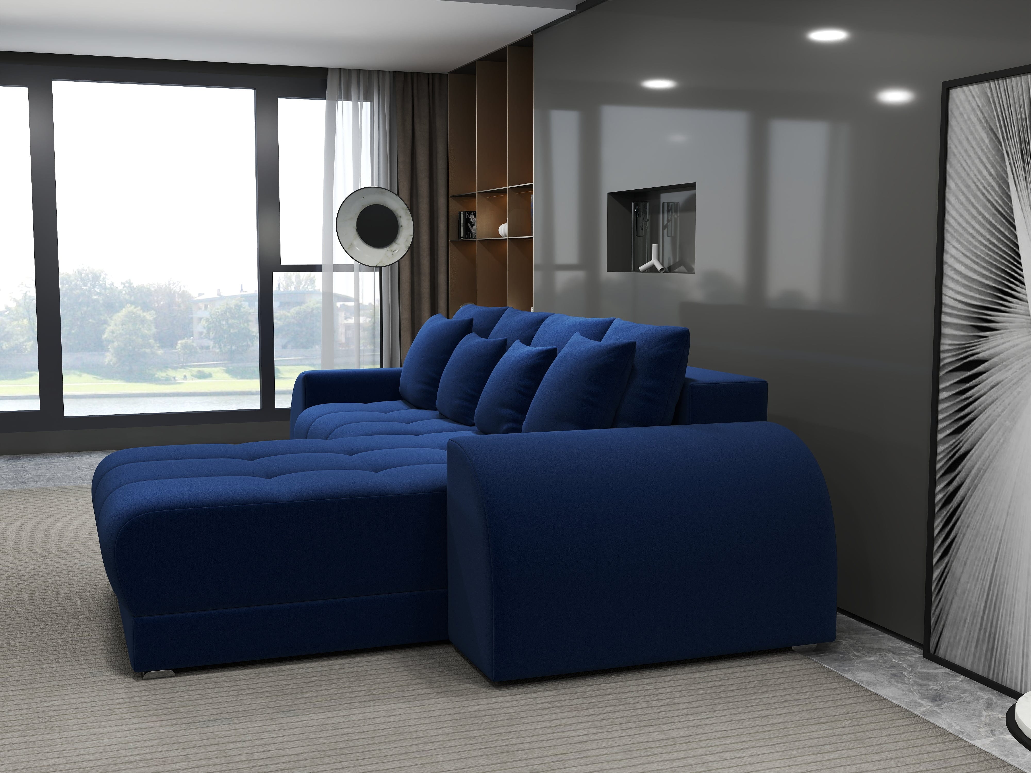 Colțar extensibil dumonde cu ladă de depozitare si sezut confortabil din spuma HR, Verona Royal Albastru II 290x185 cm Fabrica