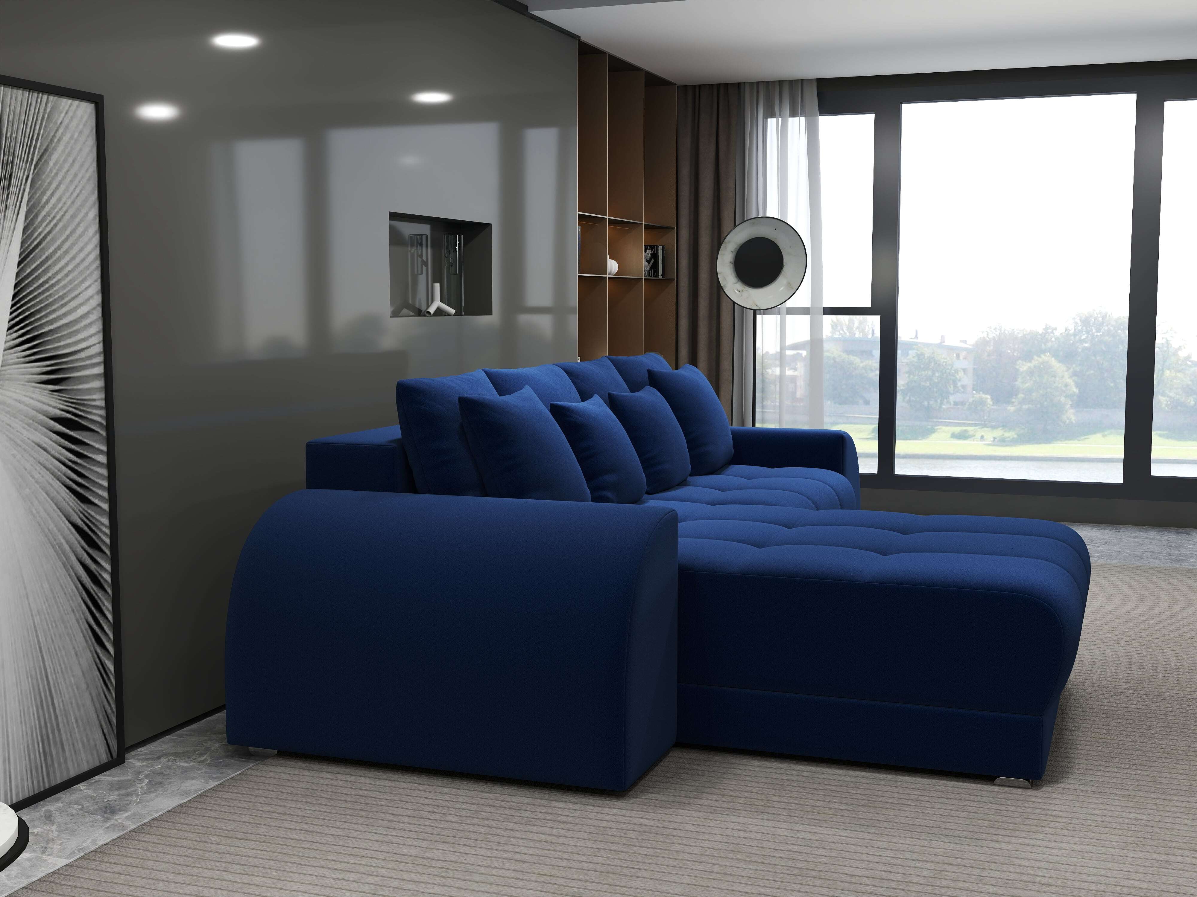 Colțar extensibil dumonde cu ladă de depozitare si sezut confortabil din spuma HR, Verona Royal Albastru 290x185 cm Fabrica