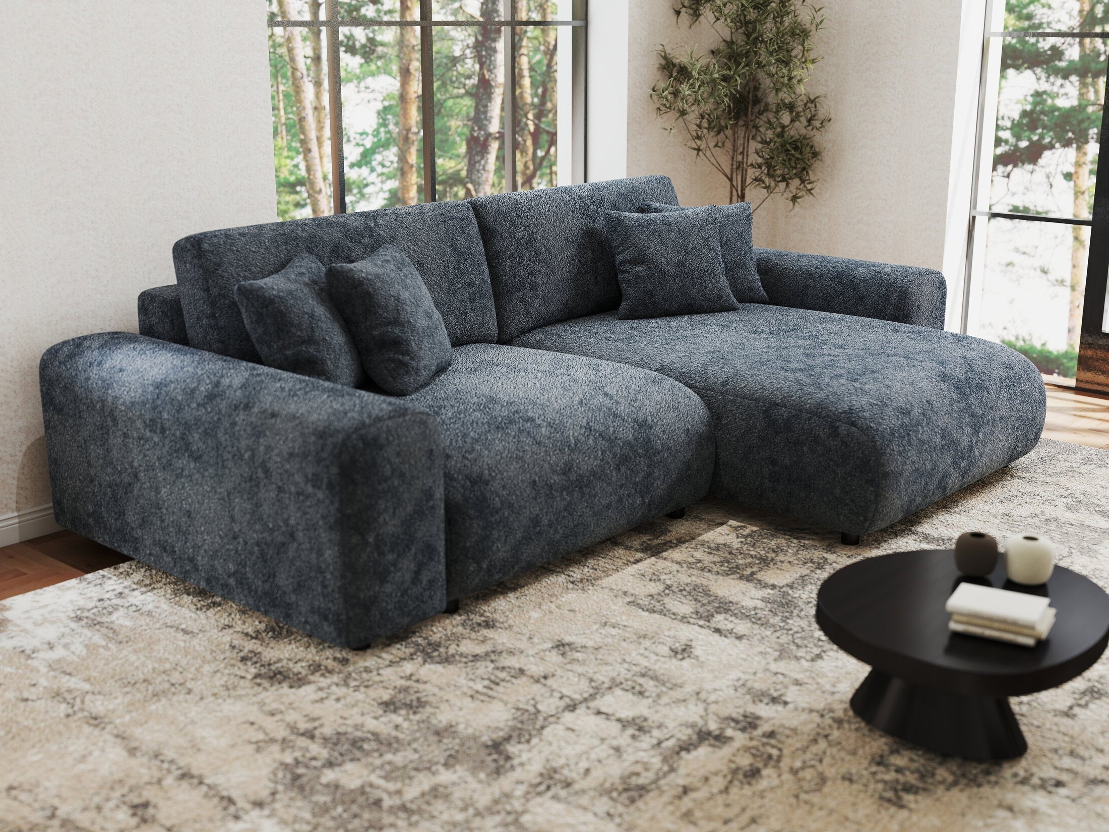 Colțar extensibil dumonde cu ladă de depozitare si sezut confortabil din spuma HR, Sarina Euphoria Gri Grafit 255x168 cm II