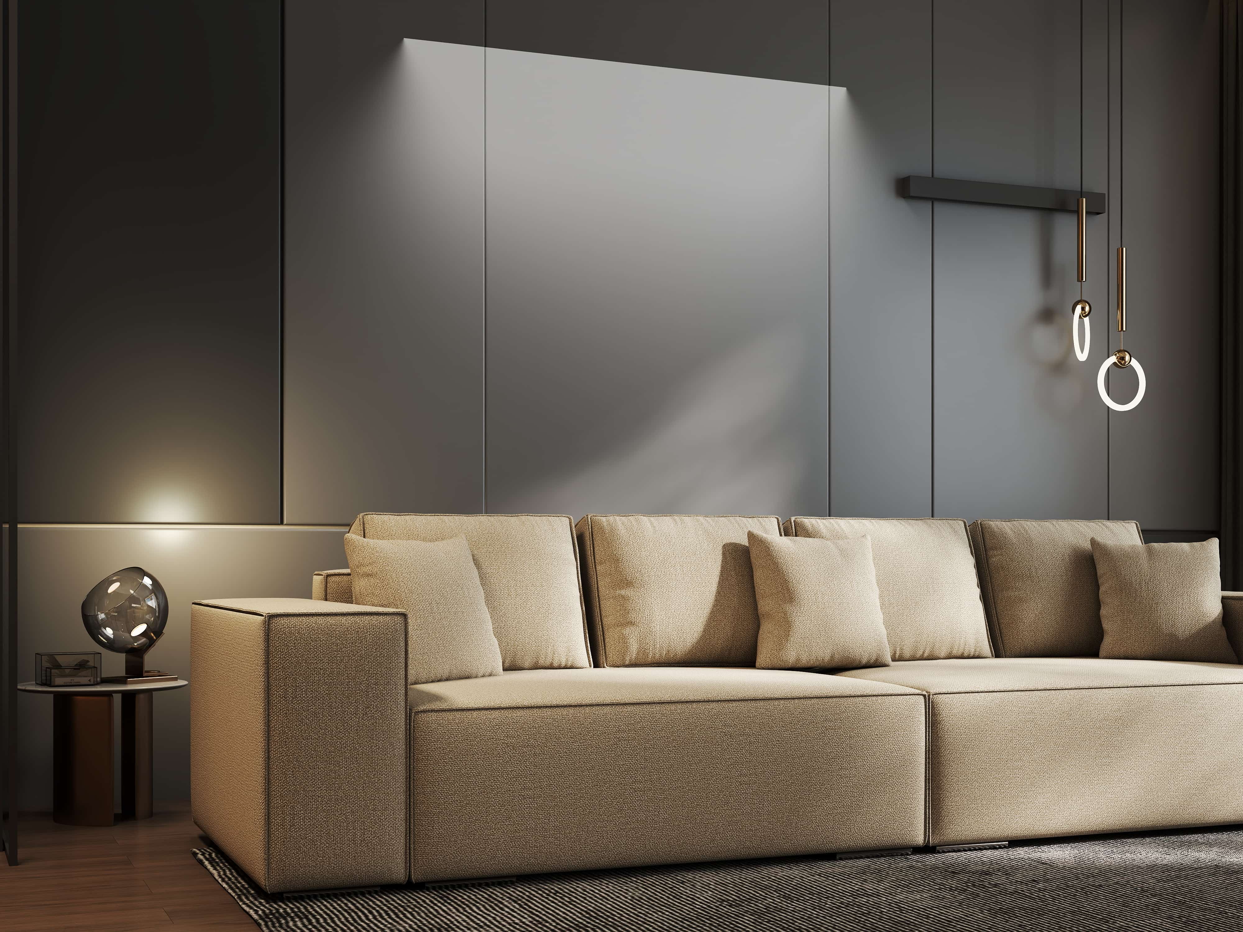 Canapea extensibilă dumonde cu ladă de depozitare si sezut confortabil din spuma HR, Dream Enjoy Camel 310x100 cm Fabrica