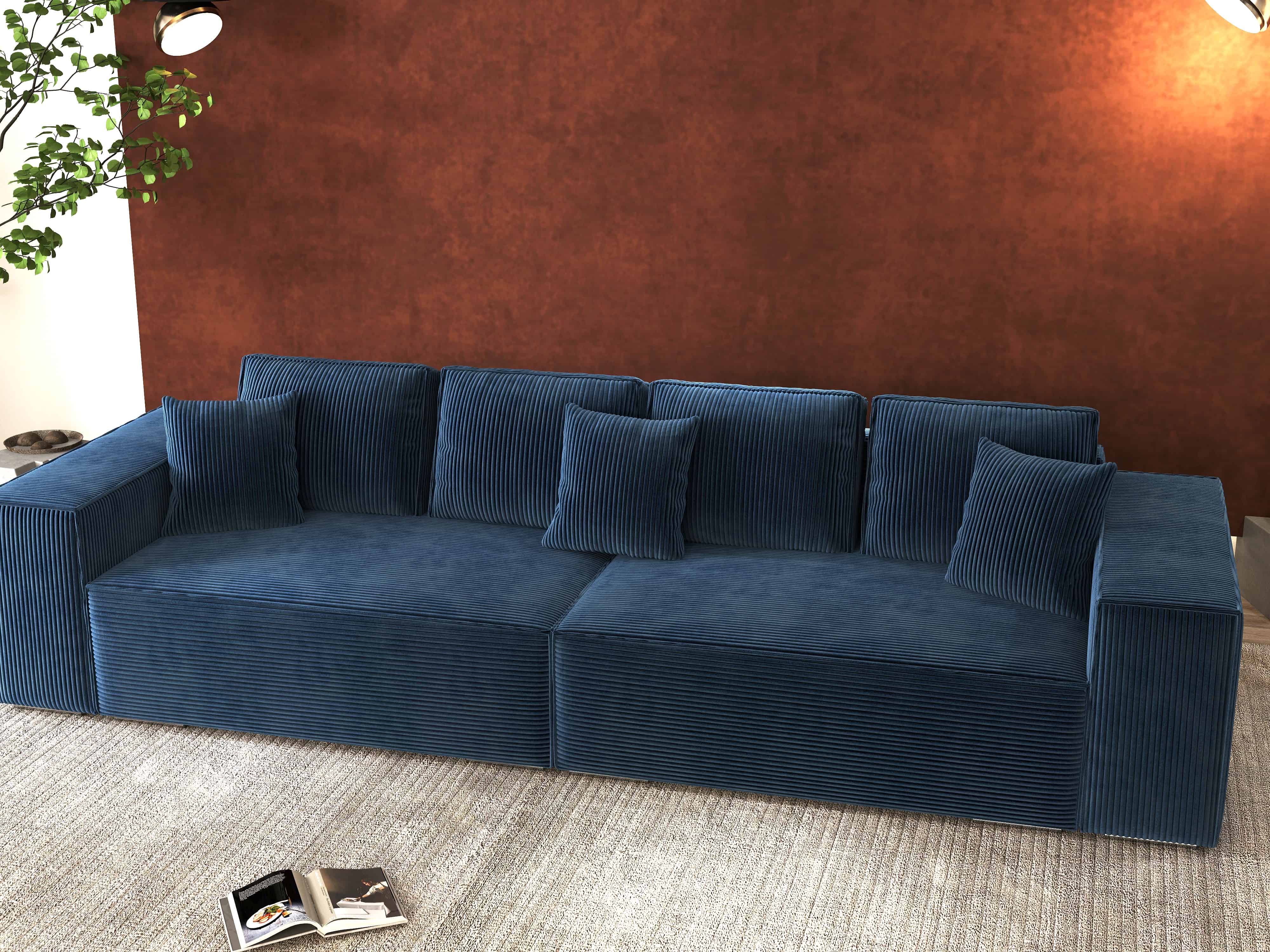 Canapea extensibilă dumonde cu ladă de depozitare si sezut confortabil din spuma HR, Dream Zoom Albastru 310x100 cm Fabrica