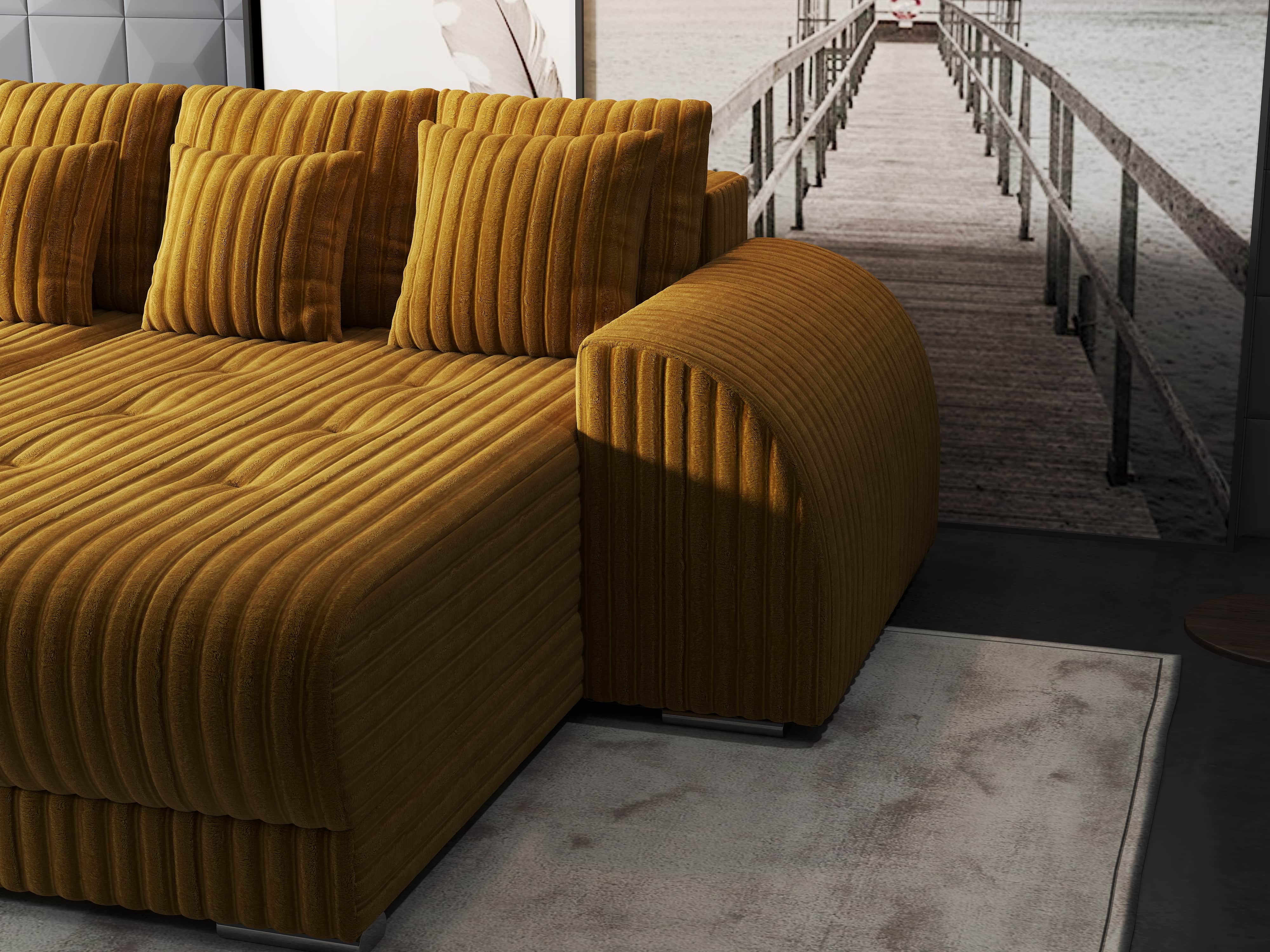 Colțar extensibil dumonde cu ladă de depozitare si sezut confortabil din spuma HR, Verona Ambience Mustar II 290x185 cm Fabrica