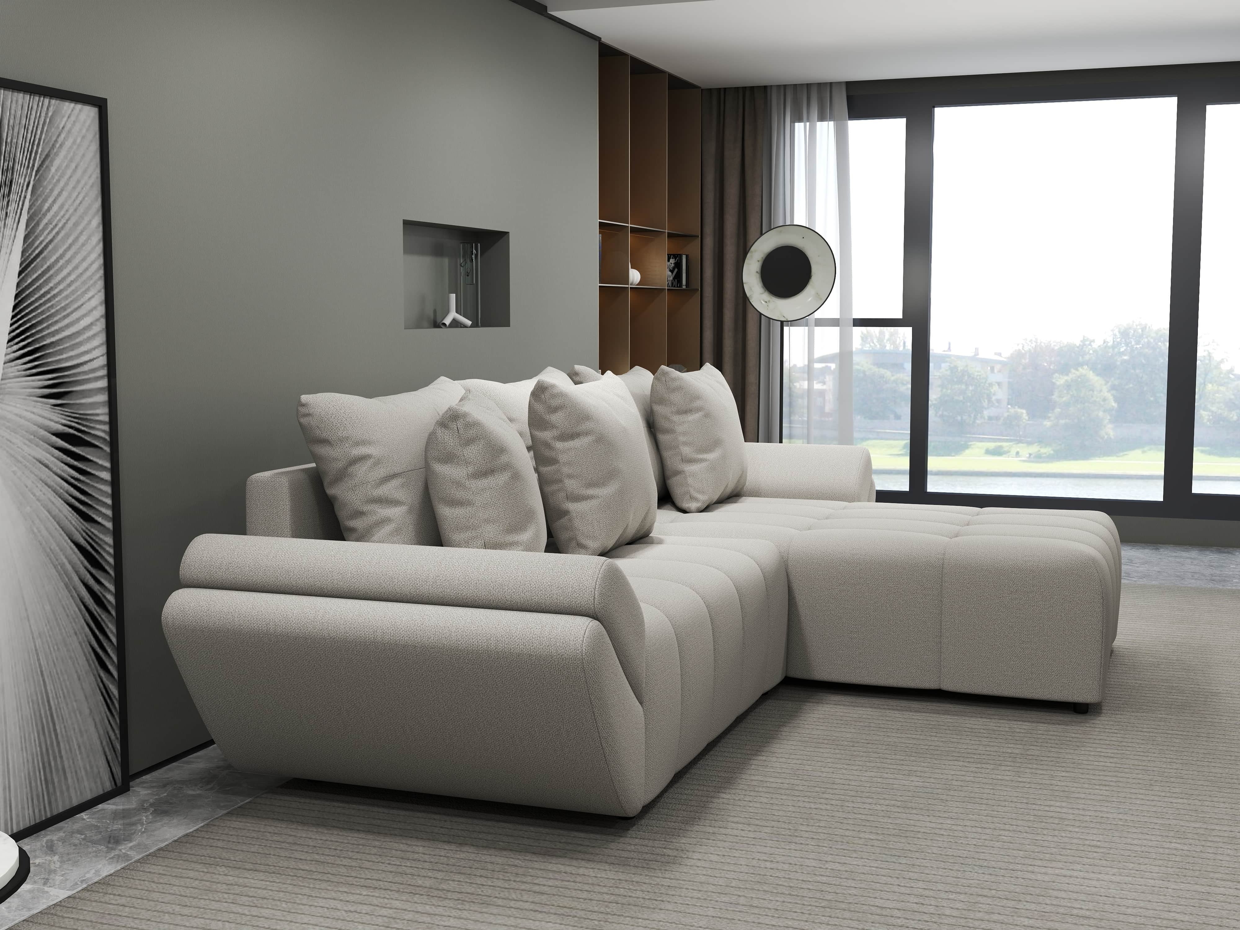 Colțar extensibil dumonde cu ladă de depozitare si sezut confortabil din spuma HR, Berlin Enjoy Bej 280x185 cm II Fabrica