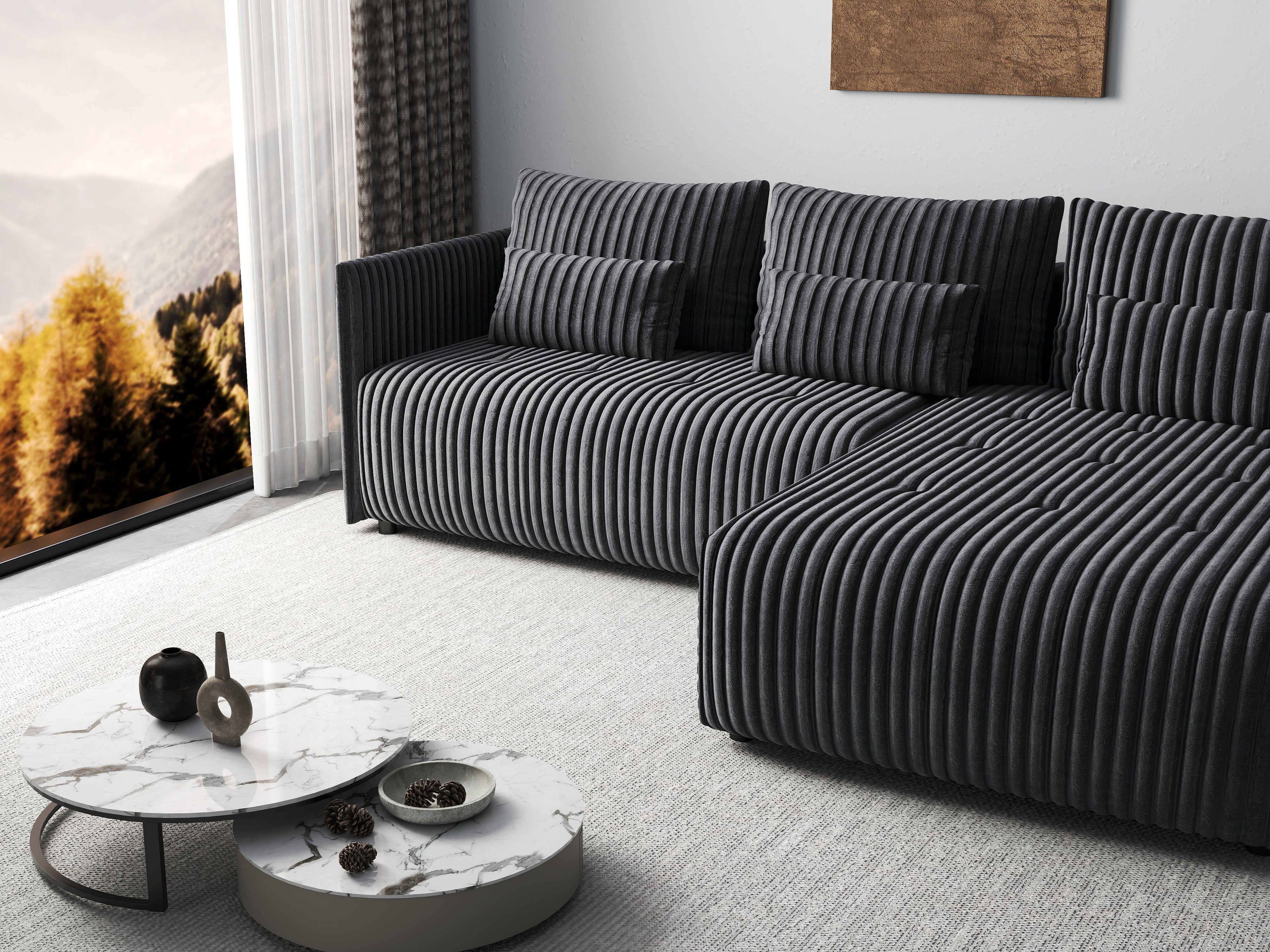 Colțar extensibil dumonde cu ladă de depozitare si sezut confortabil din spuma HR, Malta Ambience Grey 235x185 cm Fabrica