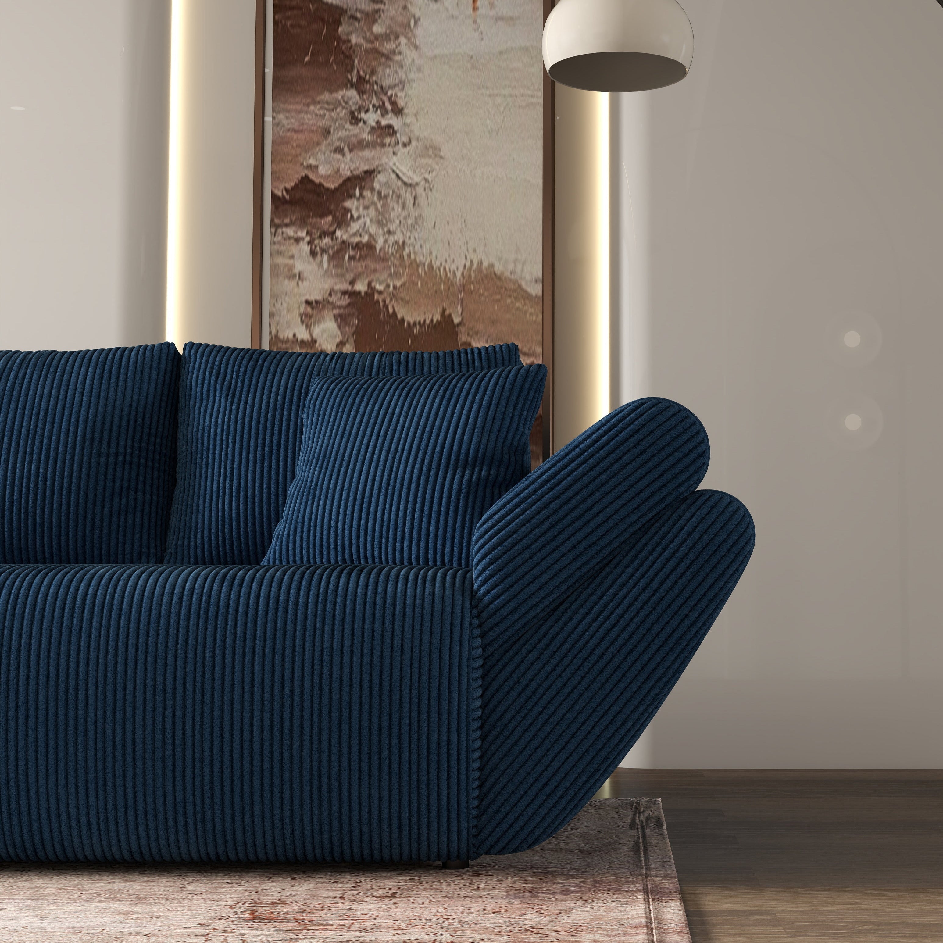 Canapea extensibilă dumonde cu ladă de depozitare si sezut confortabil din spuma HR, Berlin Zoom Blue 300x100 cm Fabrica