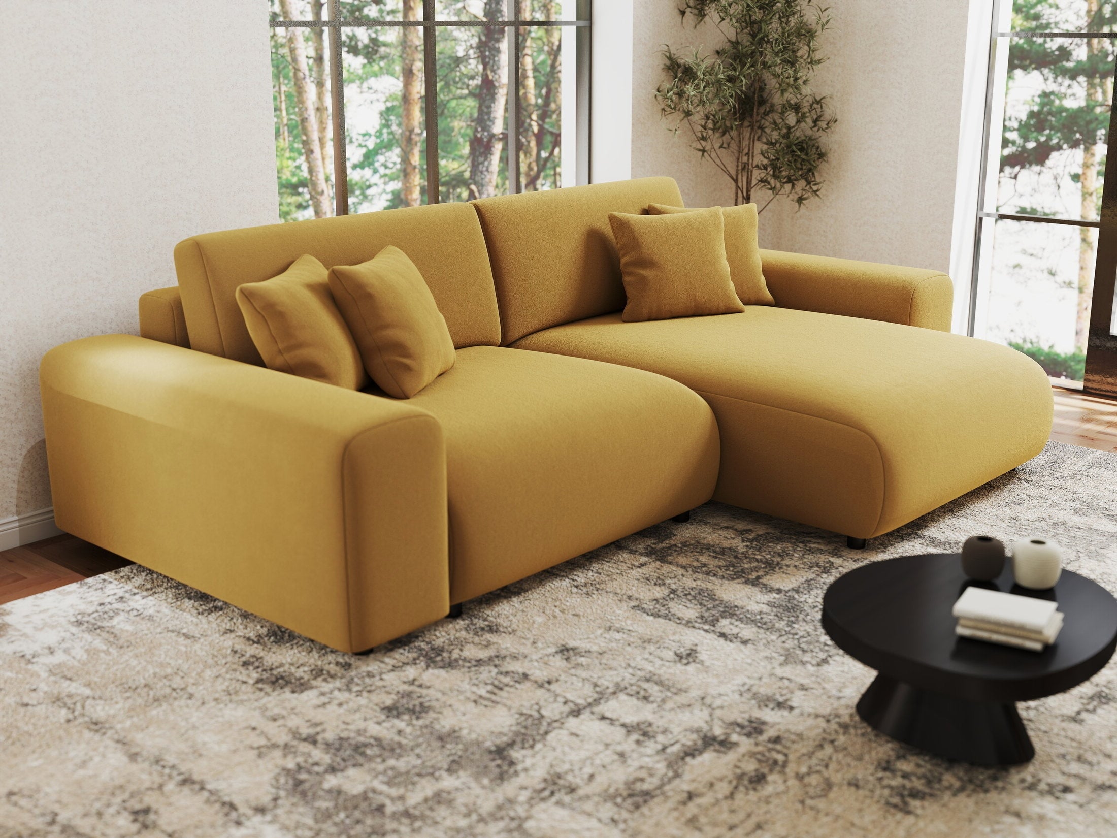 Colțar extensibil dumonde cu ladă de depozitare si sezut confortabil din spuma HR, Sarina Royal Mustar 255x168 cm II