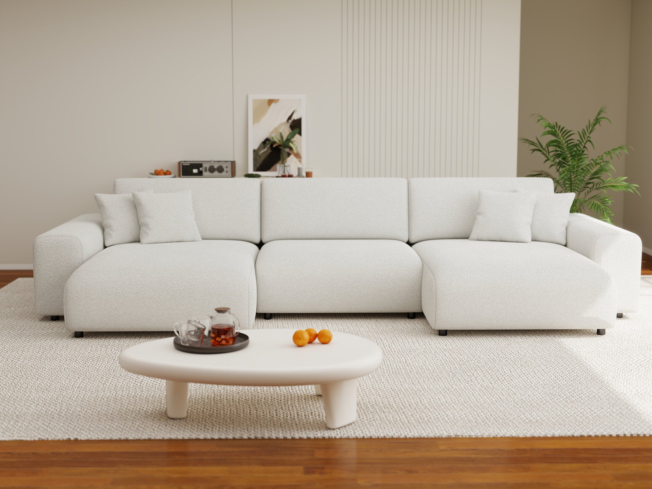 Colțar extensibil dumonde cu ladă de depozitare si sezut confortabil din spuma HR, Sarina U Euphoria Alb 350x168 cm