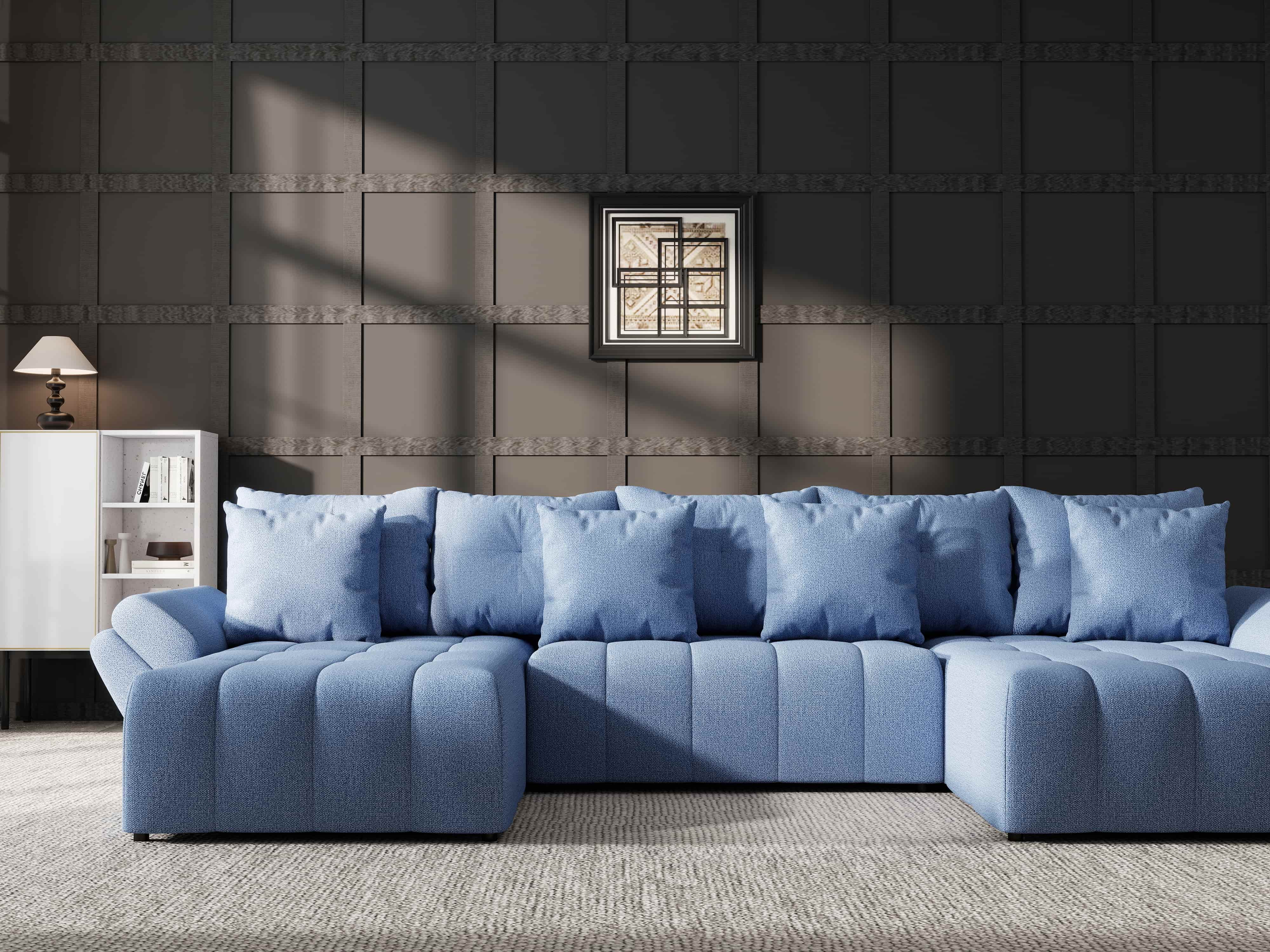 Colțar extensibil dumonde cu ladă de depozitare si sezut confortabil din spuma HR, Berlin U Enjoy Blue 380x180 cm Fabrica