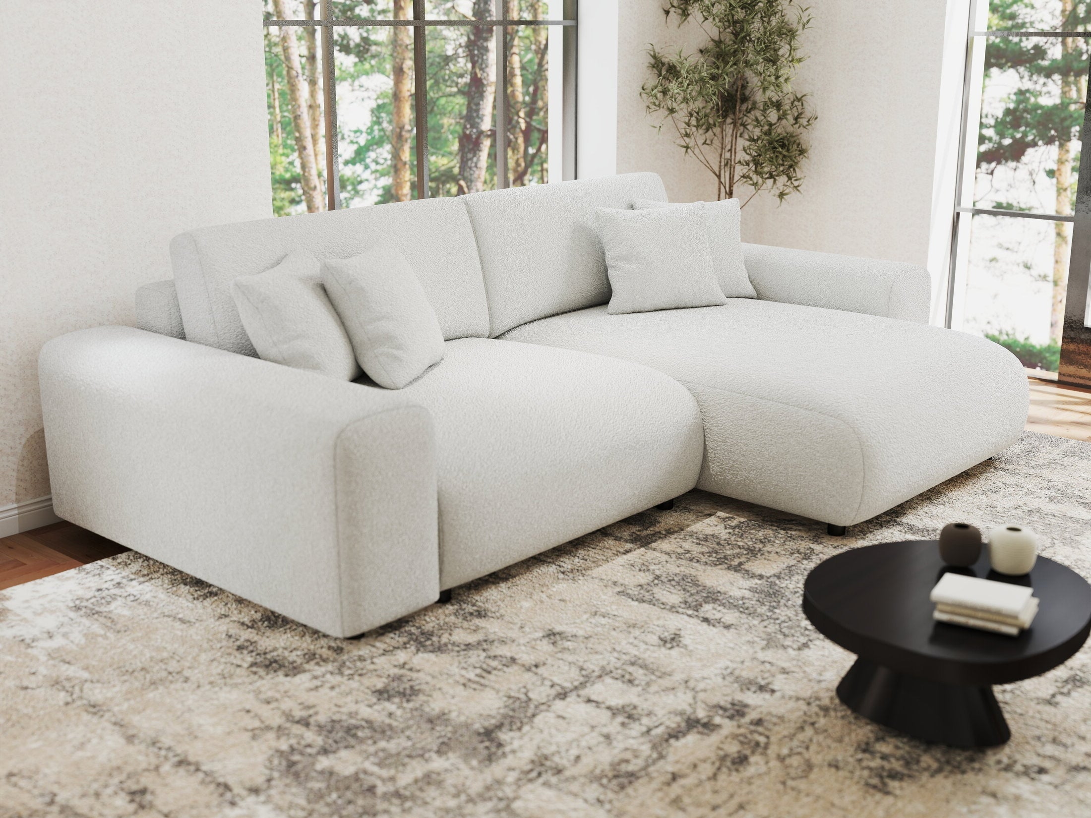 Colțar extensibil dumonde cu ladă de depozitare si sezut confortabil din spuma HR, Sarina Euphoria Alb 255x168 cm II