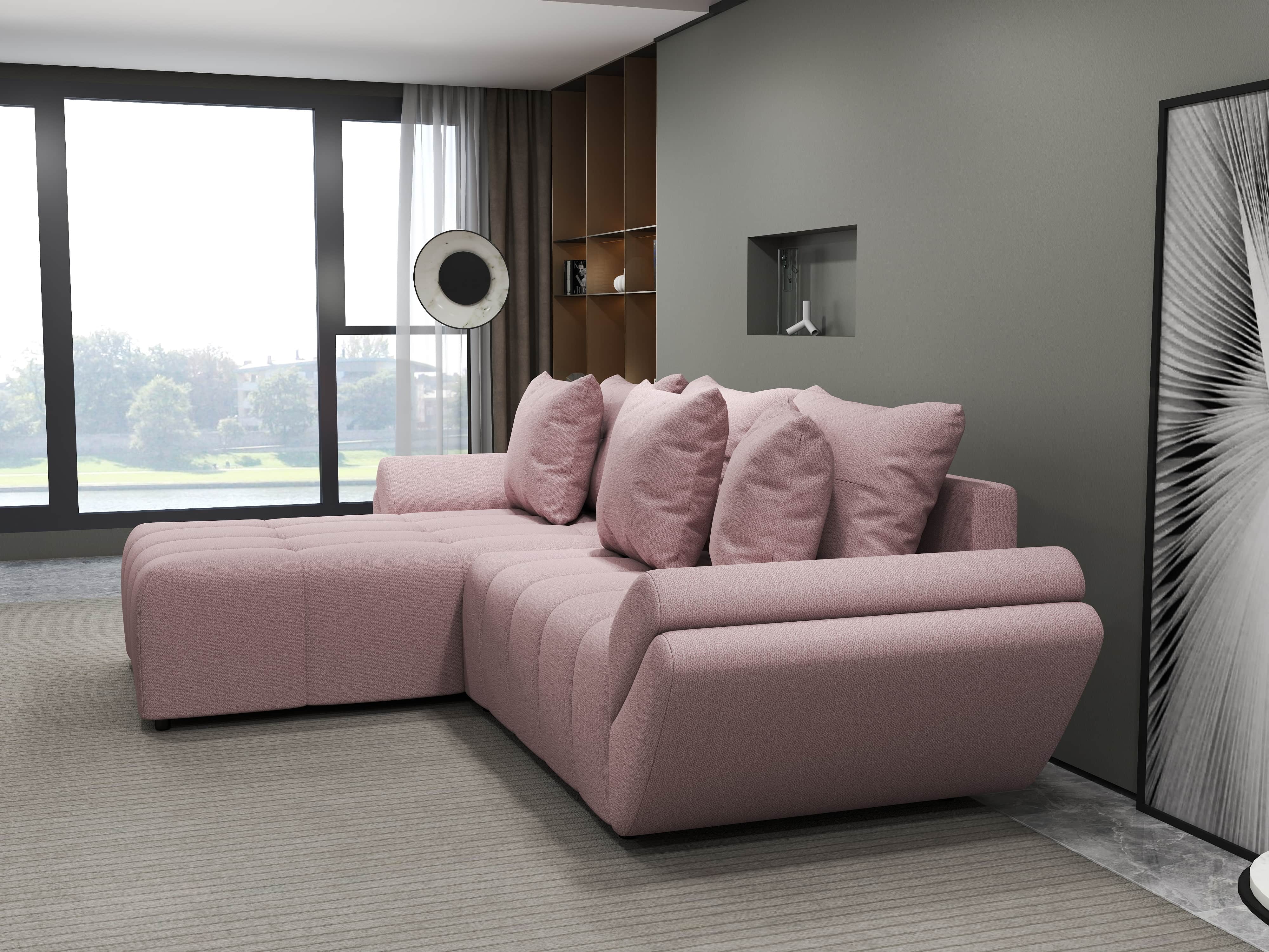 Colțar extensibil dumonde cu ladă de depozitare si sezut confortabil din spuma HR, Berlin Enjoy Roz 280x185 cm Fabrica