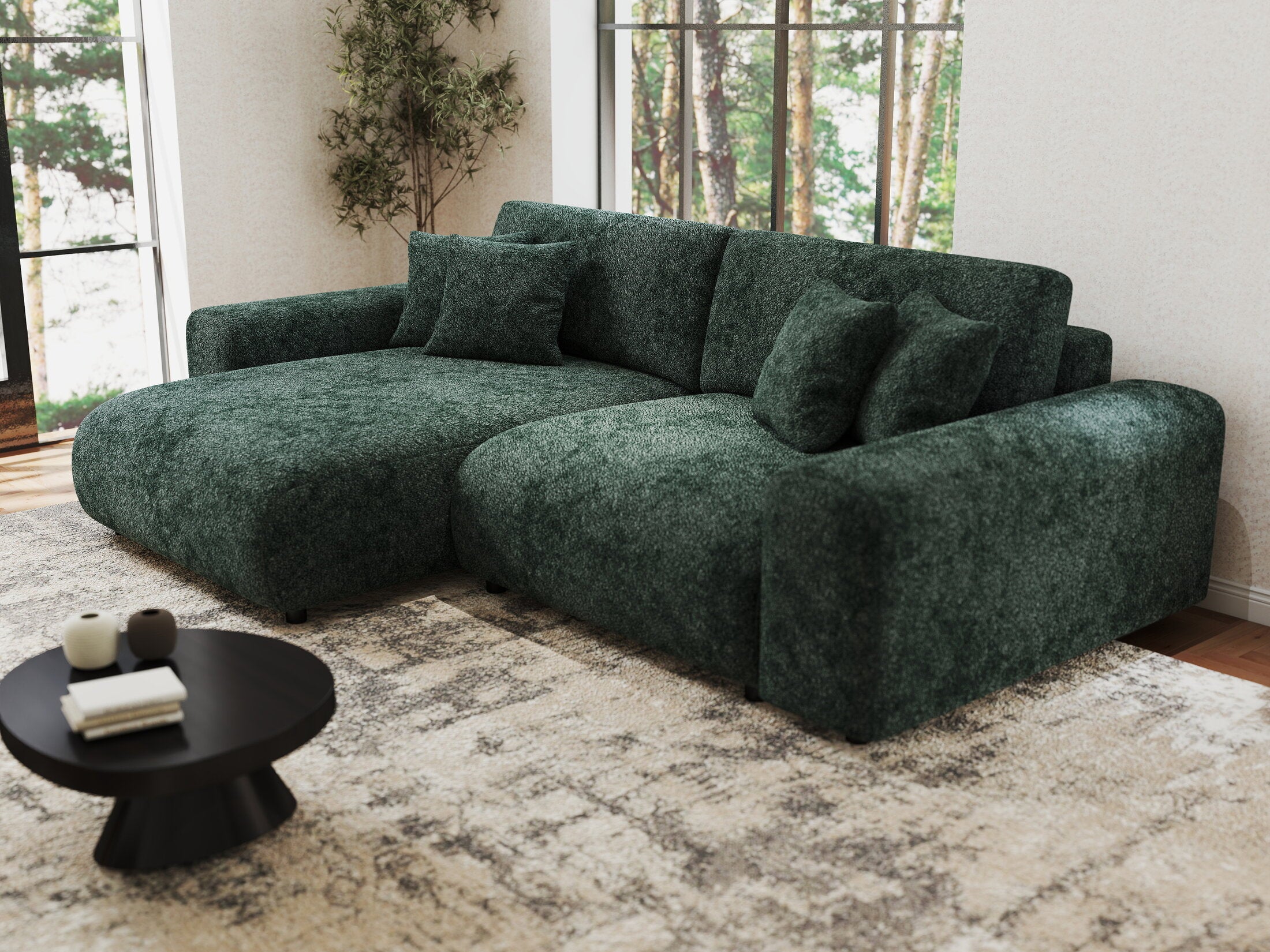 Colțar extensibil dumonde cu ladă de depozitare si sezut confortabil din spuma HR, Sarina Euphoria Verde 255x168 cm