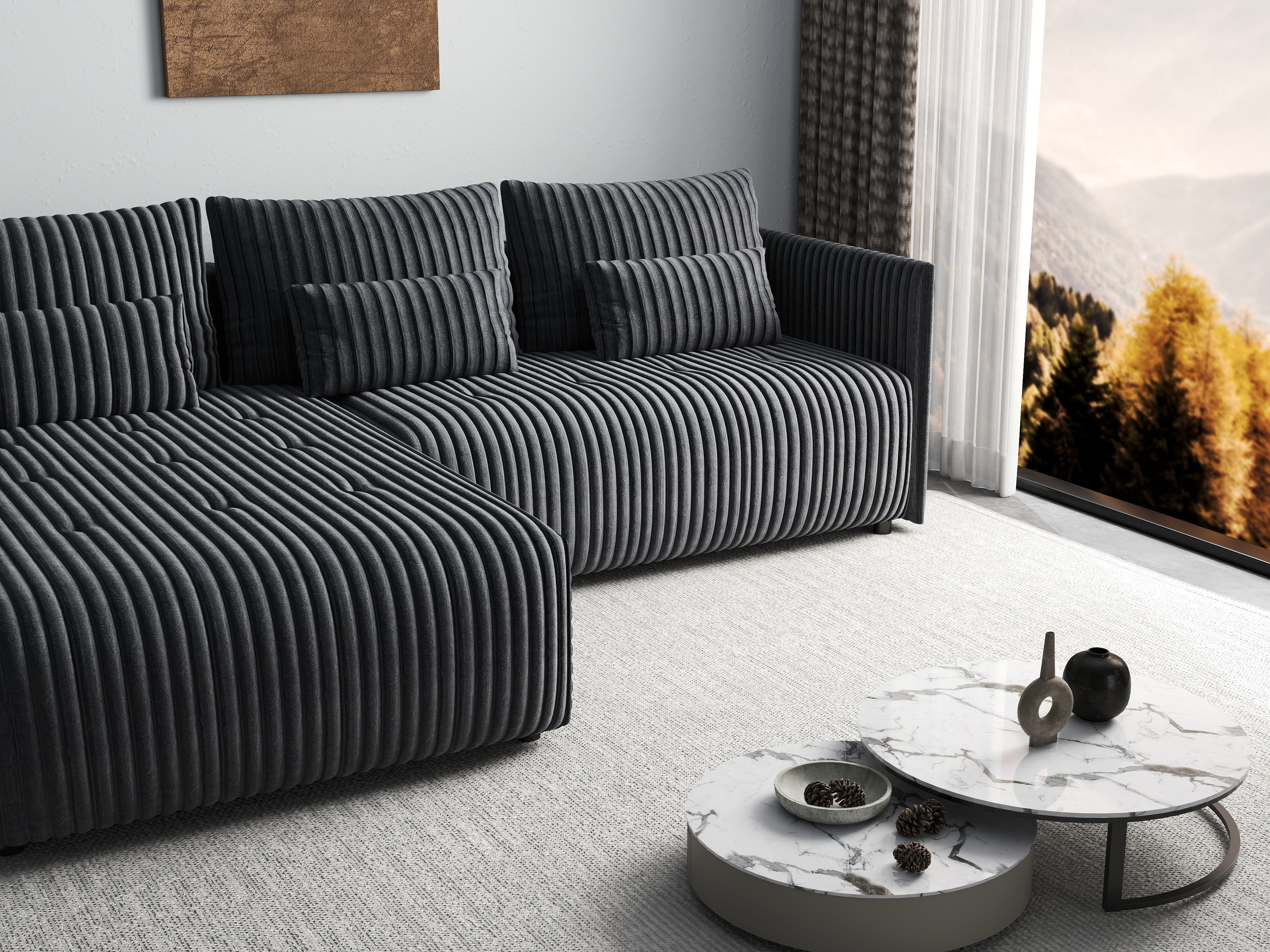 Colțar extensibil dumonde cu ladă de depozitare si sezut confortabil din spuma HR, Malta Ambience Grey 235x185 cm Fabrica