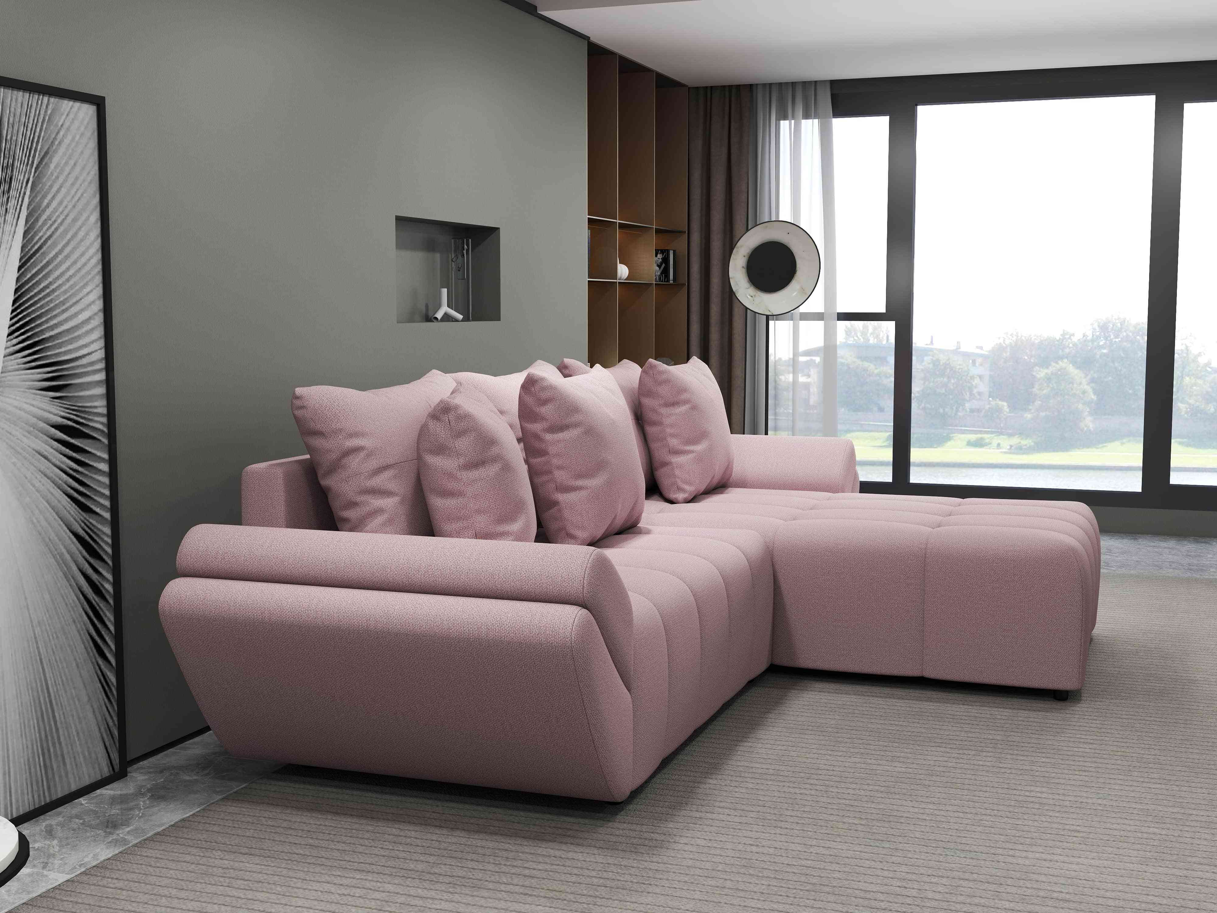 Colțar extensibil dumonde cu ladă de depozitare si sezut confortabil din spuma HR, Berlin Enjoy Roz 280x185 cm II Fabrica