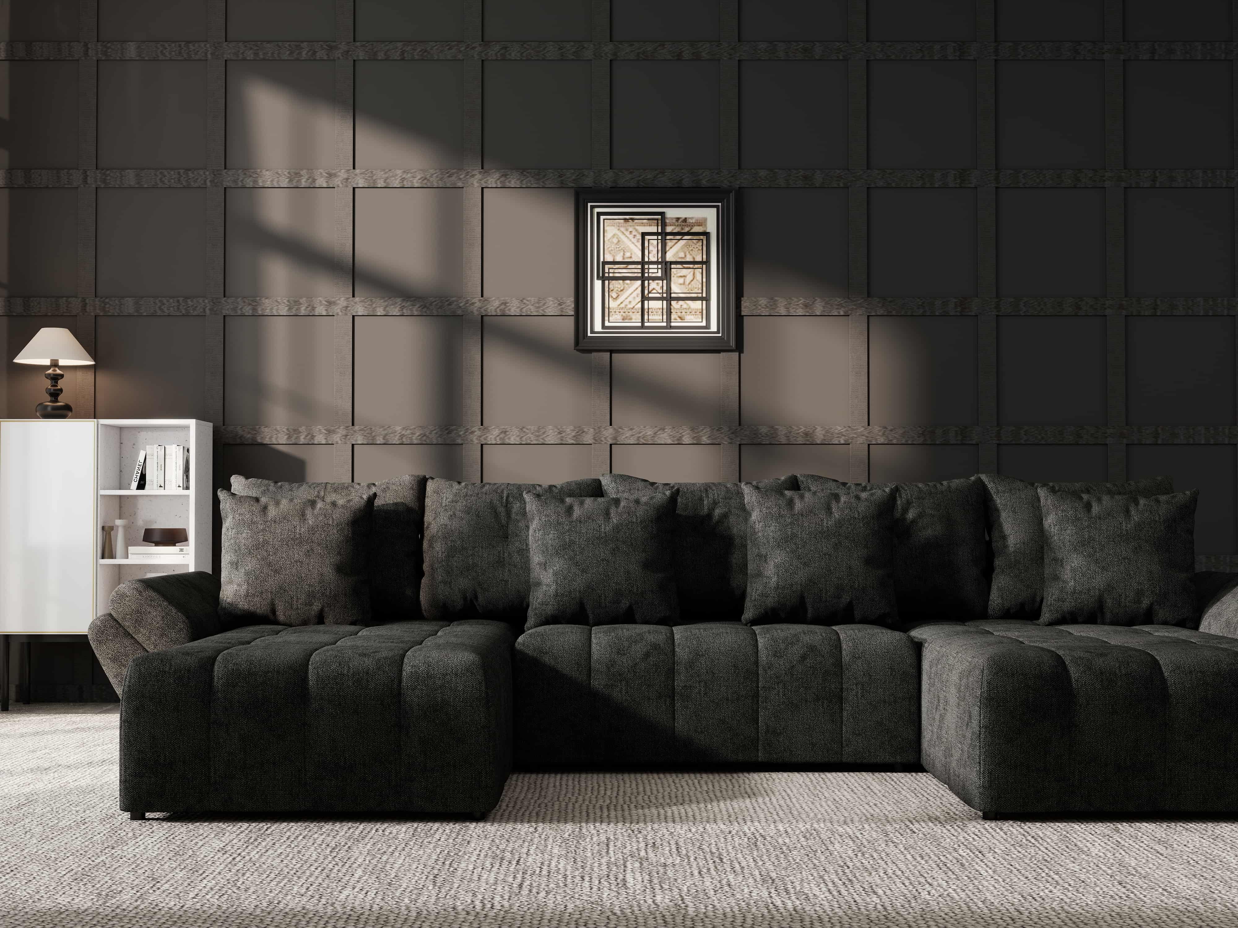 Colțar extensibil dumonde cu ladă de depozitare si sezut confortabil din spuma HR, Berlin U Enjoy Black 380x180 cm Fabrica