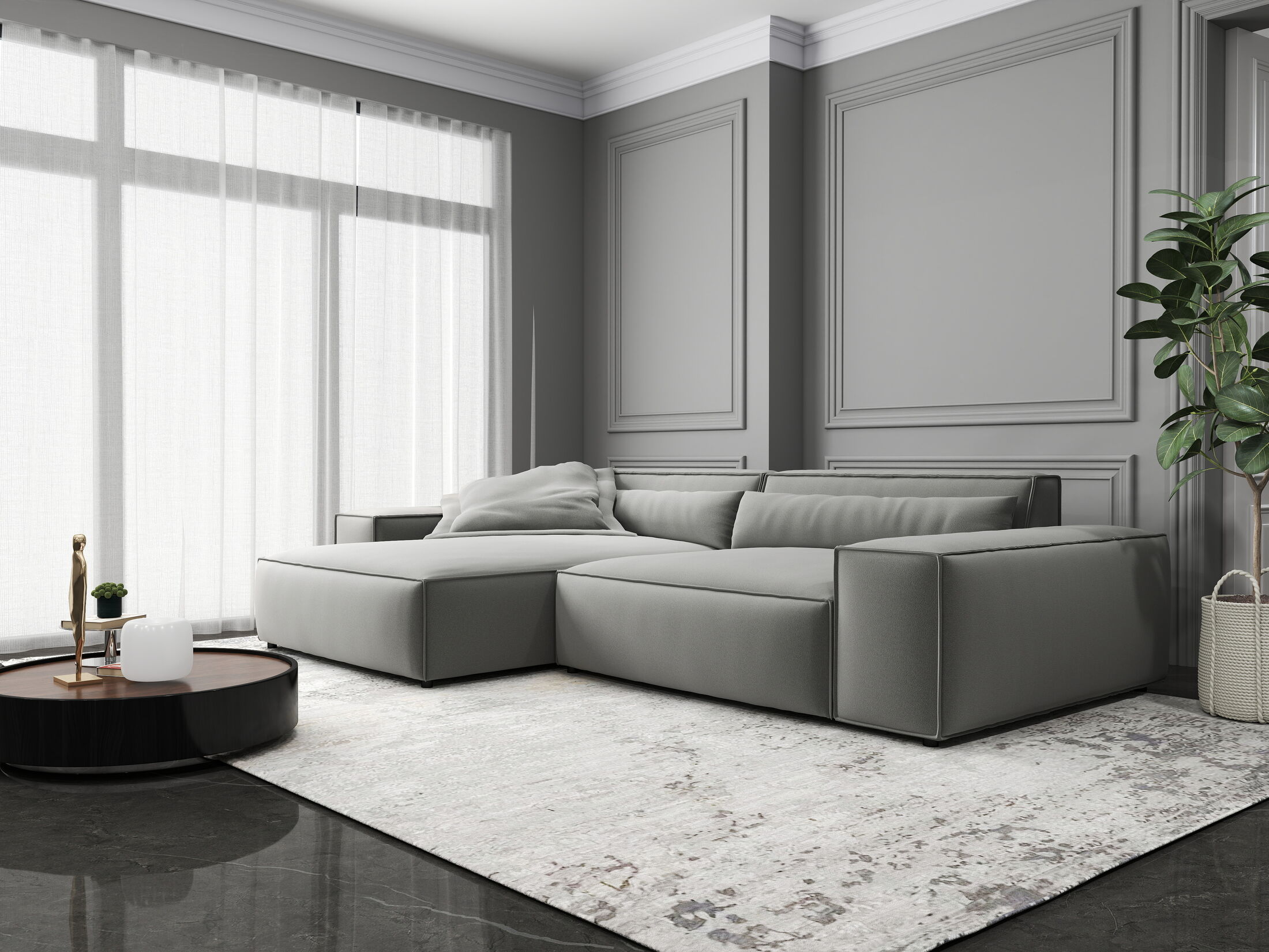 Colțar dumonde cu șezut confortabil din spumă HR, Marvelo Royal Gri 264x175 cm