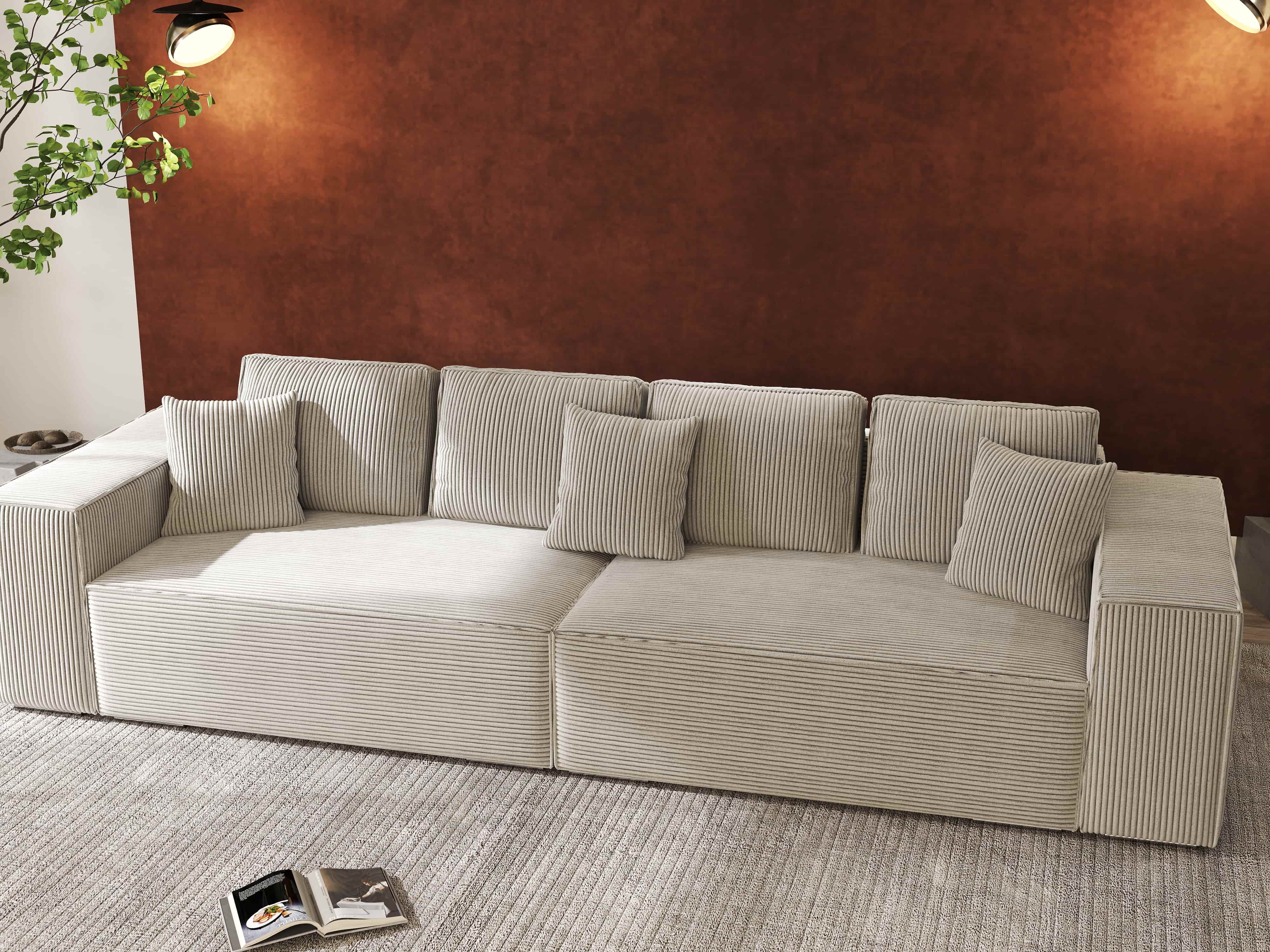 Canapea extensibilă dumonde cu ladă de depozitare si sezut confortabil din spuma HR, Dream Zoom Cream 310x100 cm Fabrica