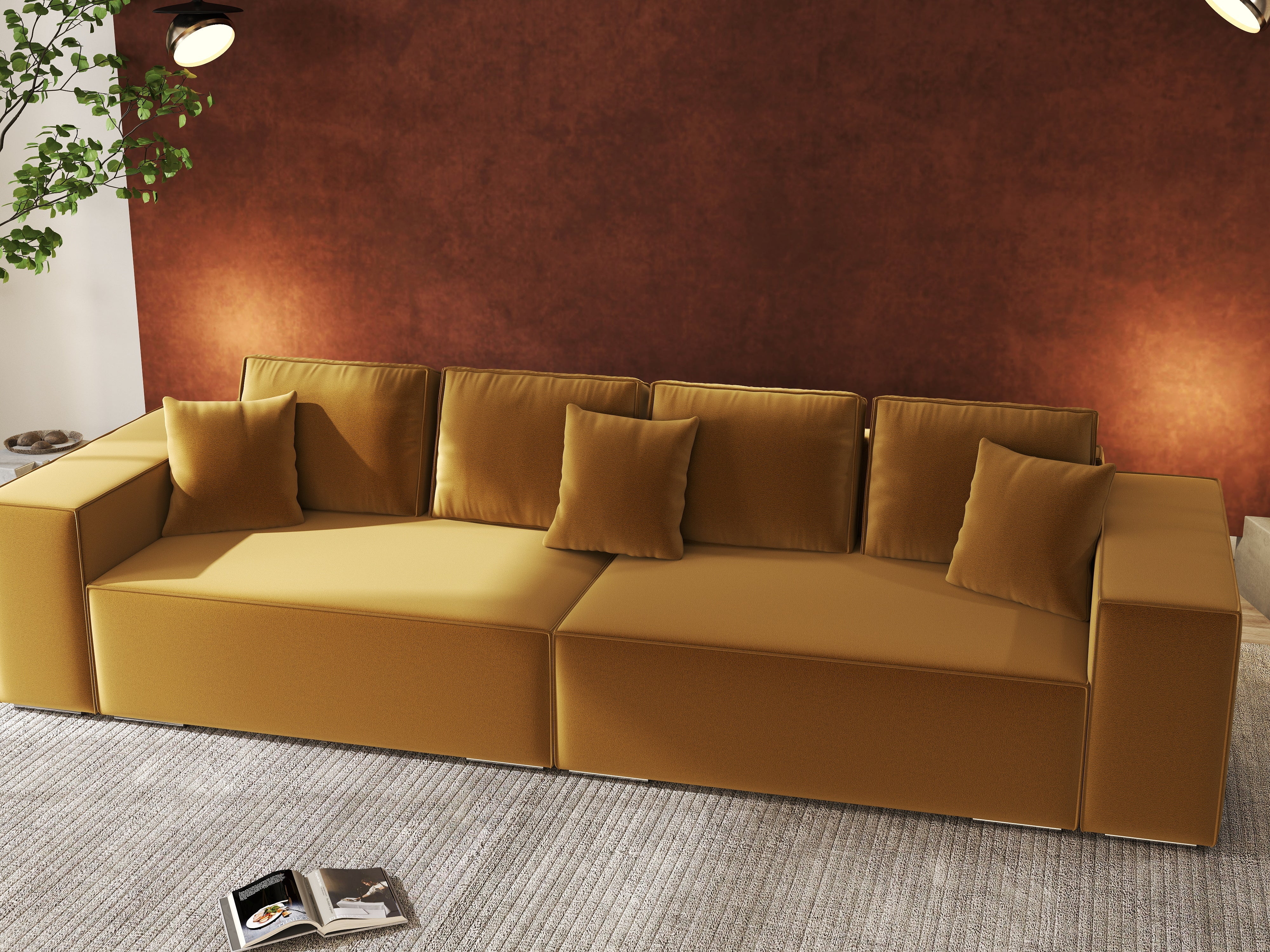 Canapea extensibilă dumonde cu ladă de depozitare si sezut confortabil din spuma HR, Dream Royal Mustar 310x100 cm Fabrica