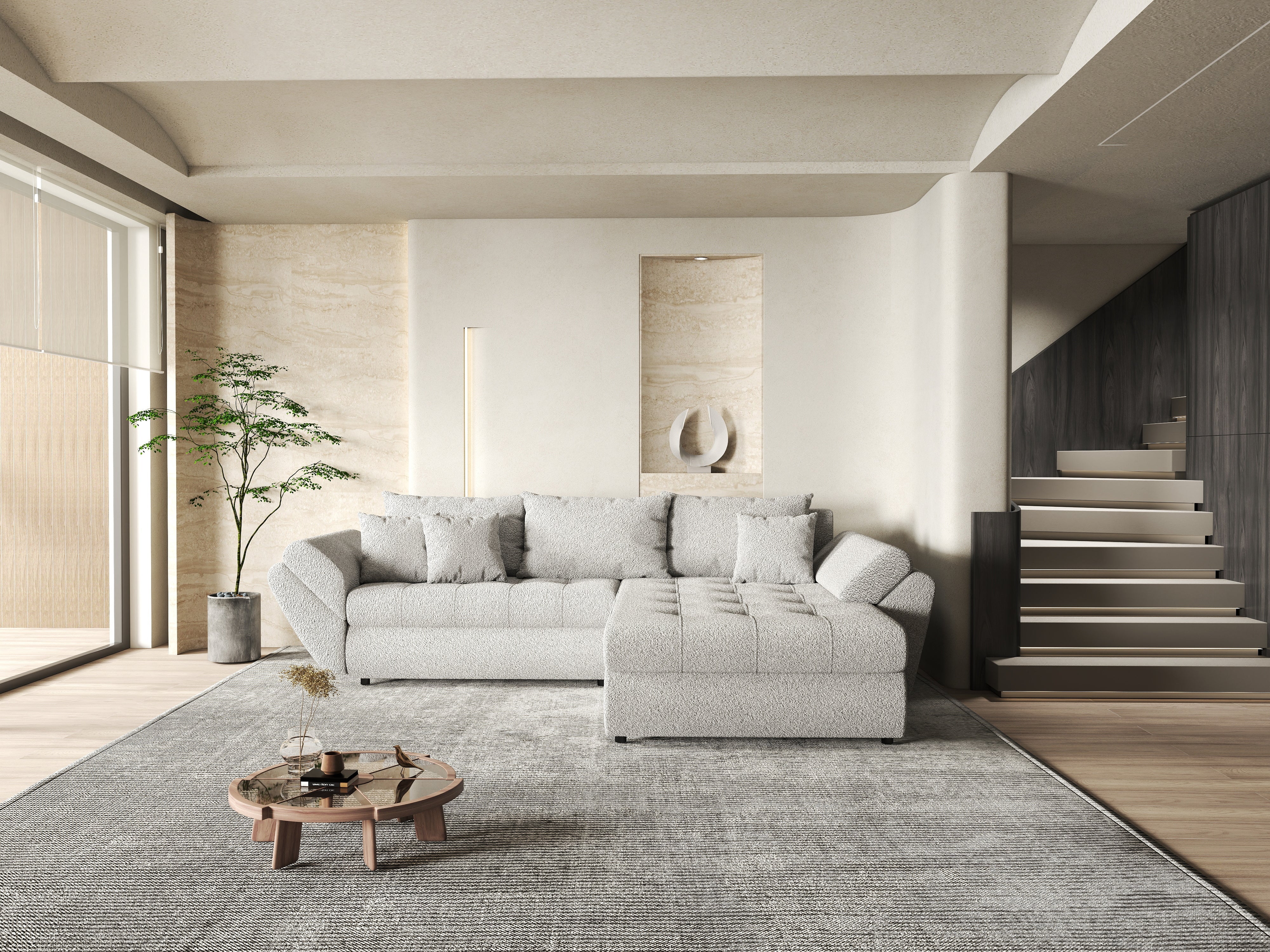 Colțar extensibil dumonde cu ladă de depozitare si sezut confortabil din spuma HR, Loana Euphoria Dove II 270x185 cm Fabrica