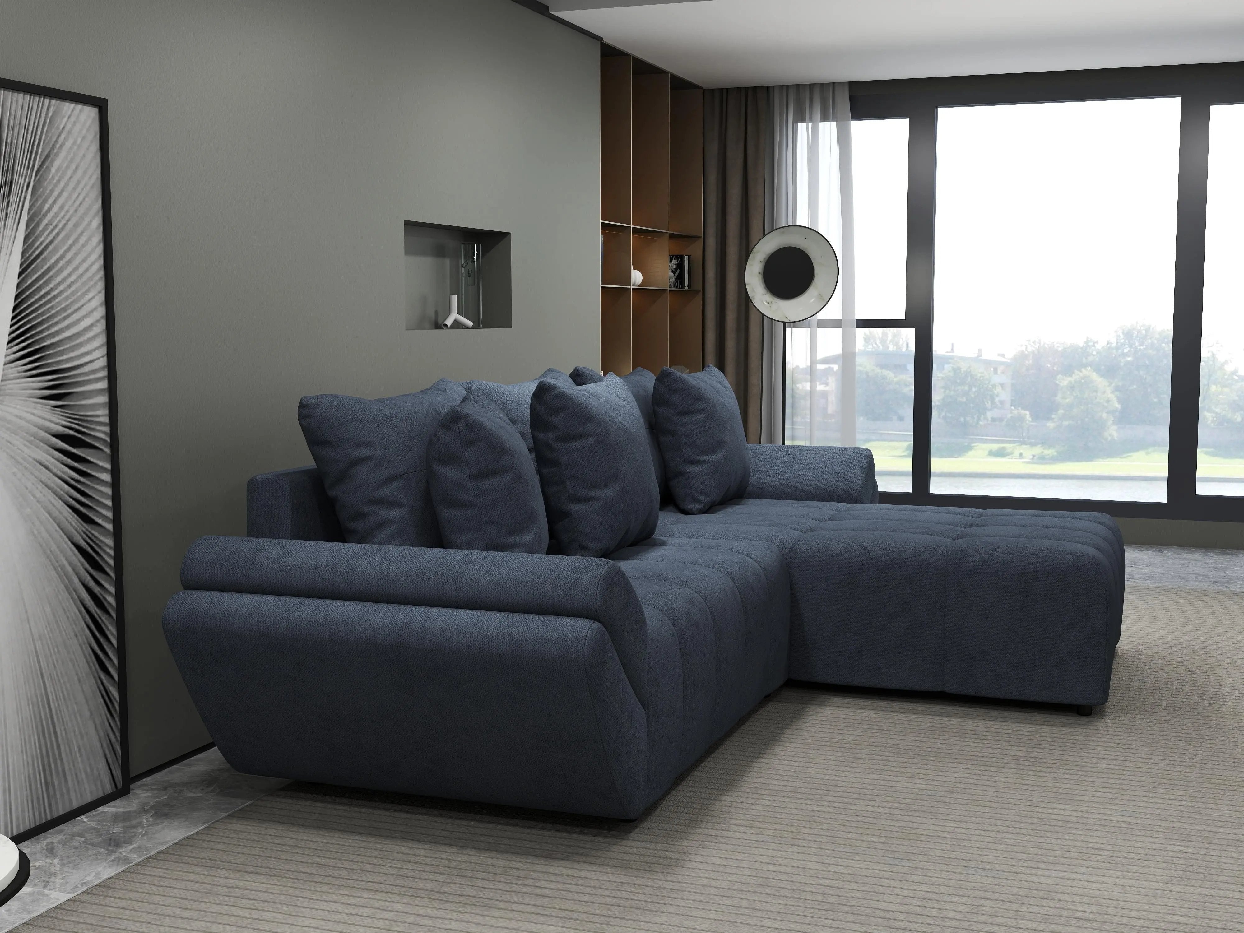 Colțar extensibil dumonde cu ladă de depozitare si sezut confortabil din spuma HR, Berlin Enjoy Antracit II 280x185 cm Fabrica