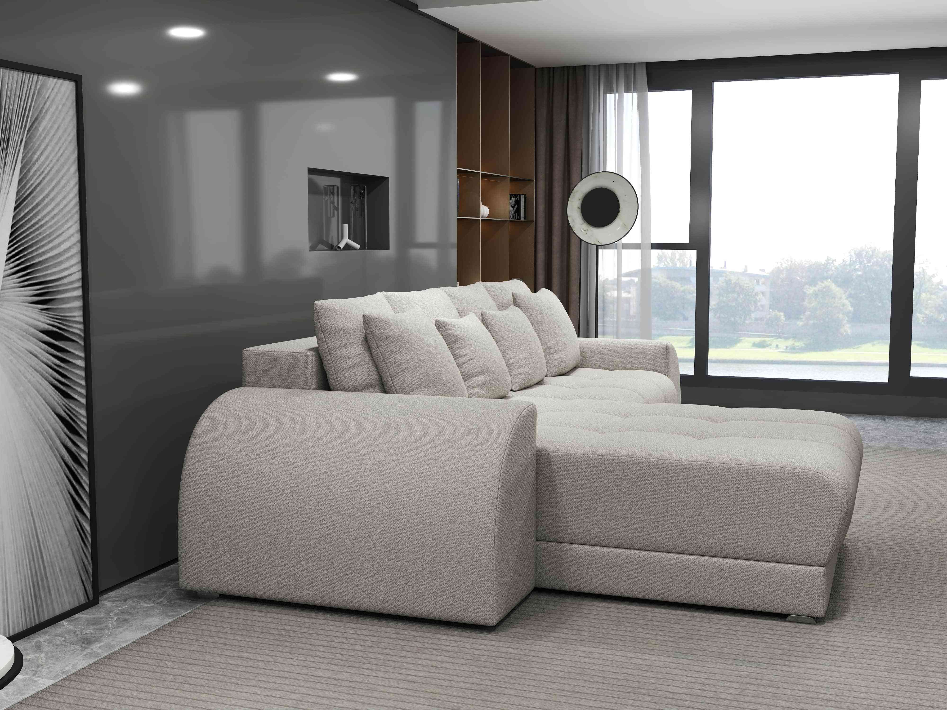 Colțar extensibil dumonde cu ladă de depozitare si sezut confortabil din spuma HR, Verona Enjoy Bej 290x185 cm Fabrica