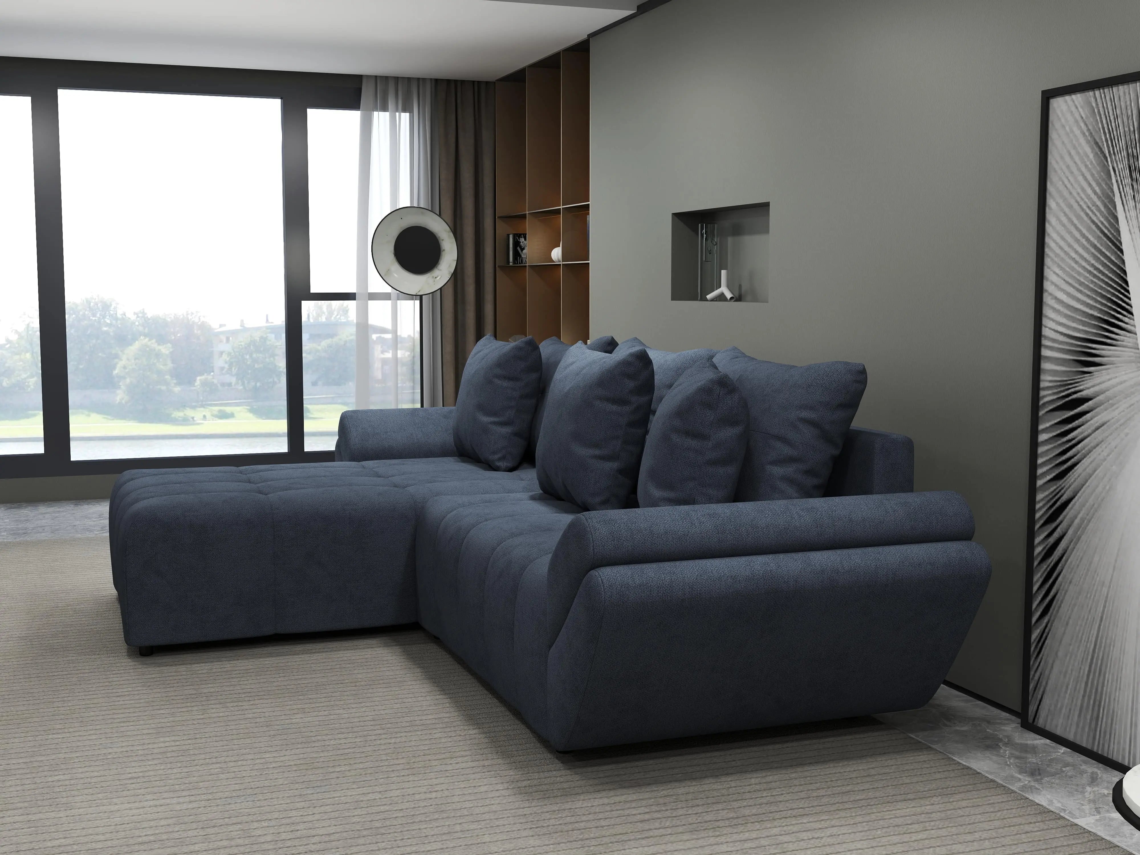 Colțar extensibil dumonde cu ladă de depozitare si sezut confortabil din spuma HR, Berlin Grey 280x185 cm Fabrica