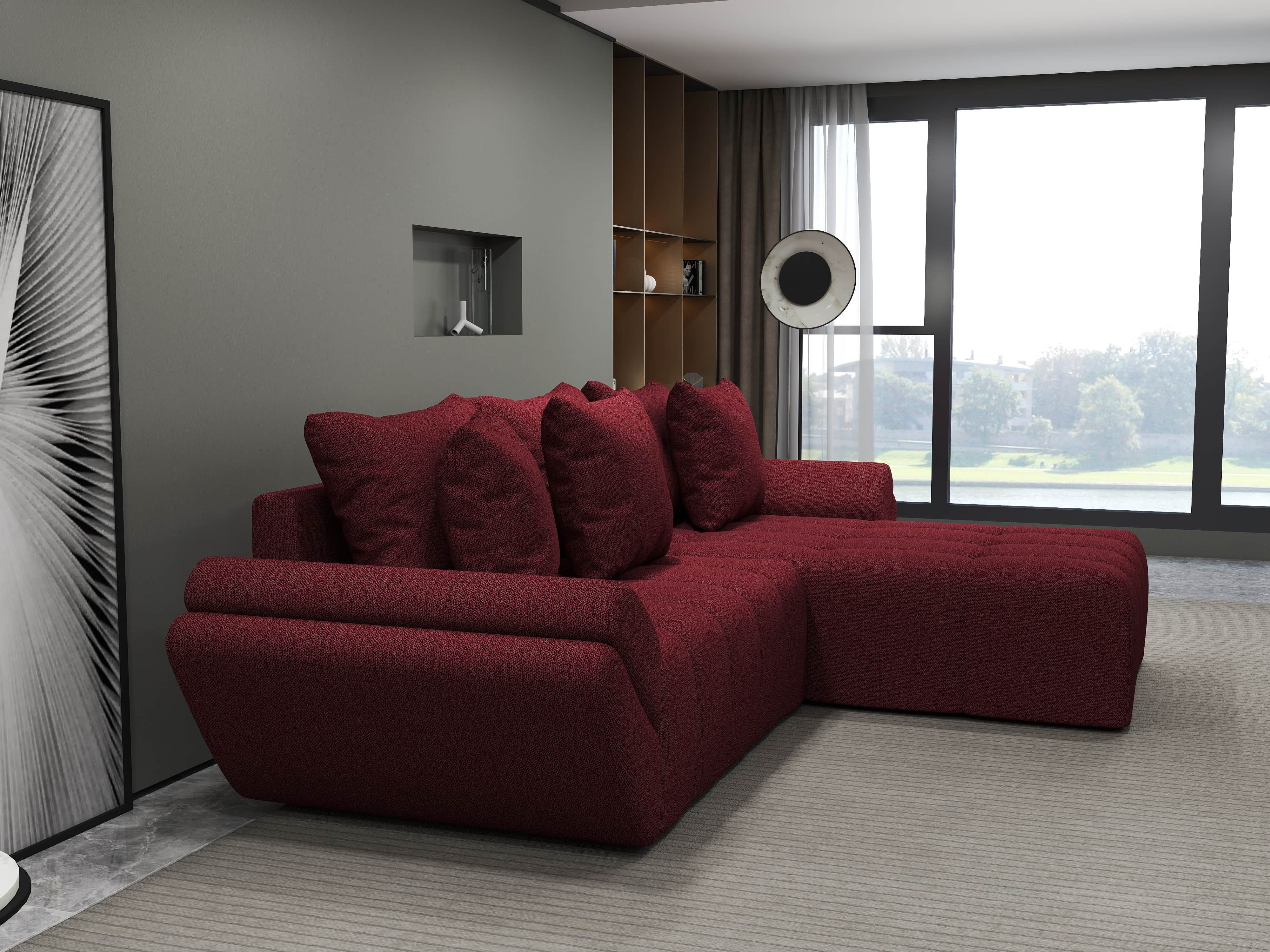 Colțar extensibil dumonde cu ladă de depozitare si sezut confortabil din spuma HR, Berlin Enjoy Rosu 280x185 cm II Fabrica