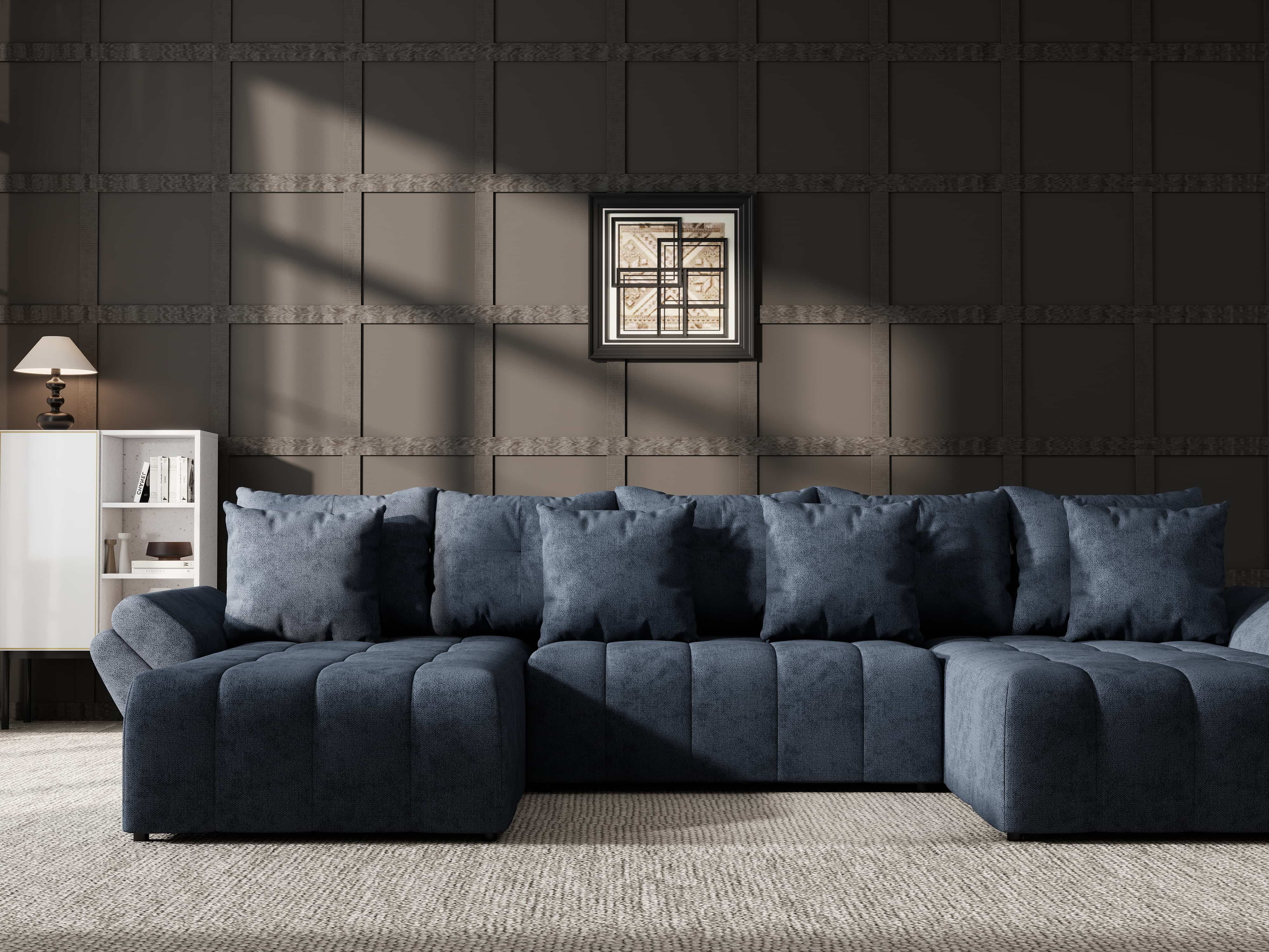 Colțar extensibil dumonde cu ladă de depozitare si sezut confortabil din spuma HR, Berlin U Enjoy Antracit 380x180 cm Fabrica