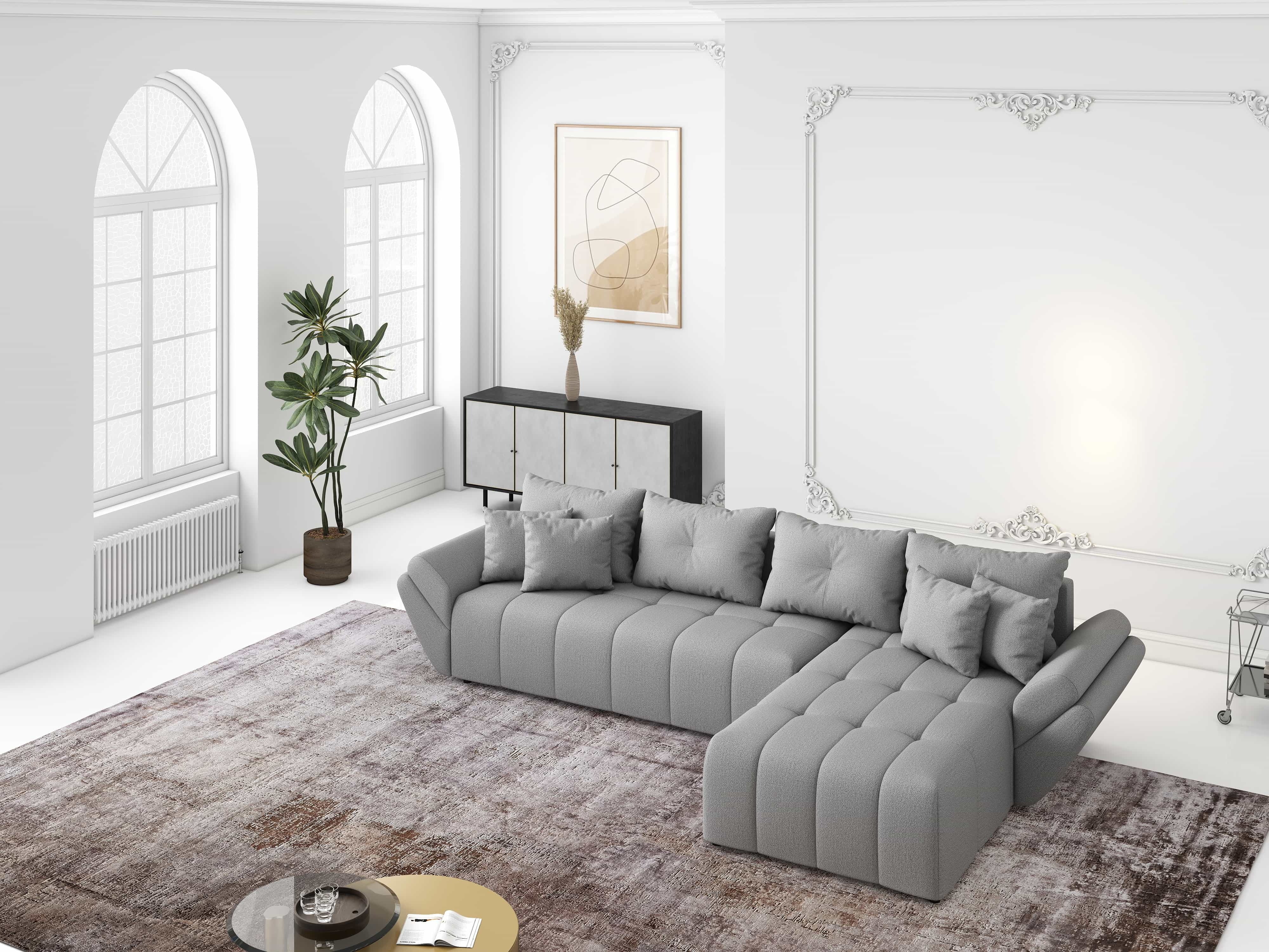 Colțar extensibil dumonde cu ladă de depozitare si sezut confortabil din spuma HR, Berlin XL Enjoy Grey 350x185 cm II Fabrica