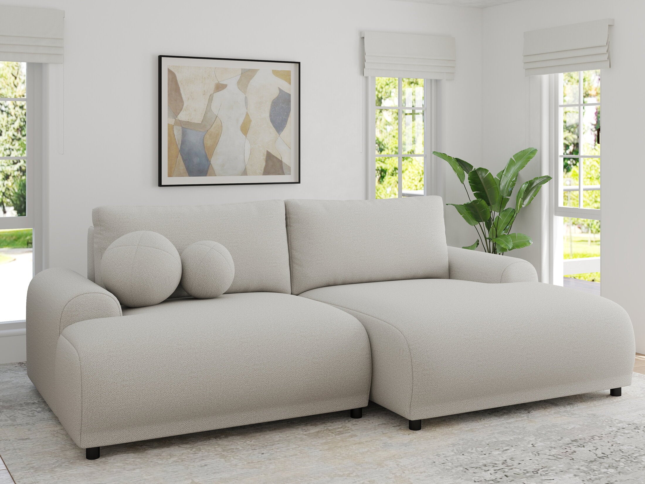 Colțar extensibil dumonde cu ladă de depozitare și șezut confortabil din spumă HR, Carlo Enjoy Bej 240x145 cm II