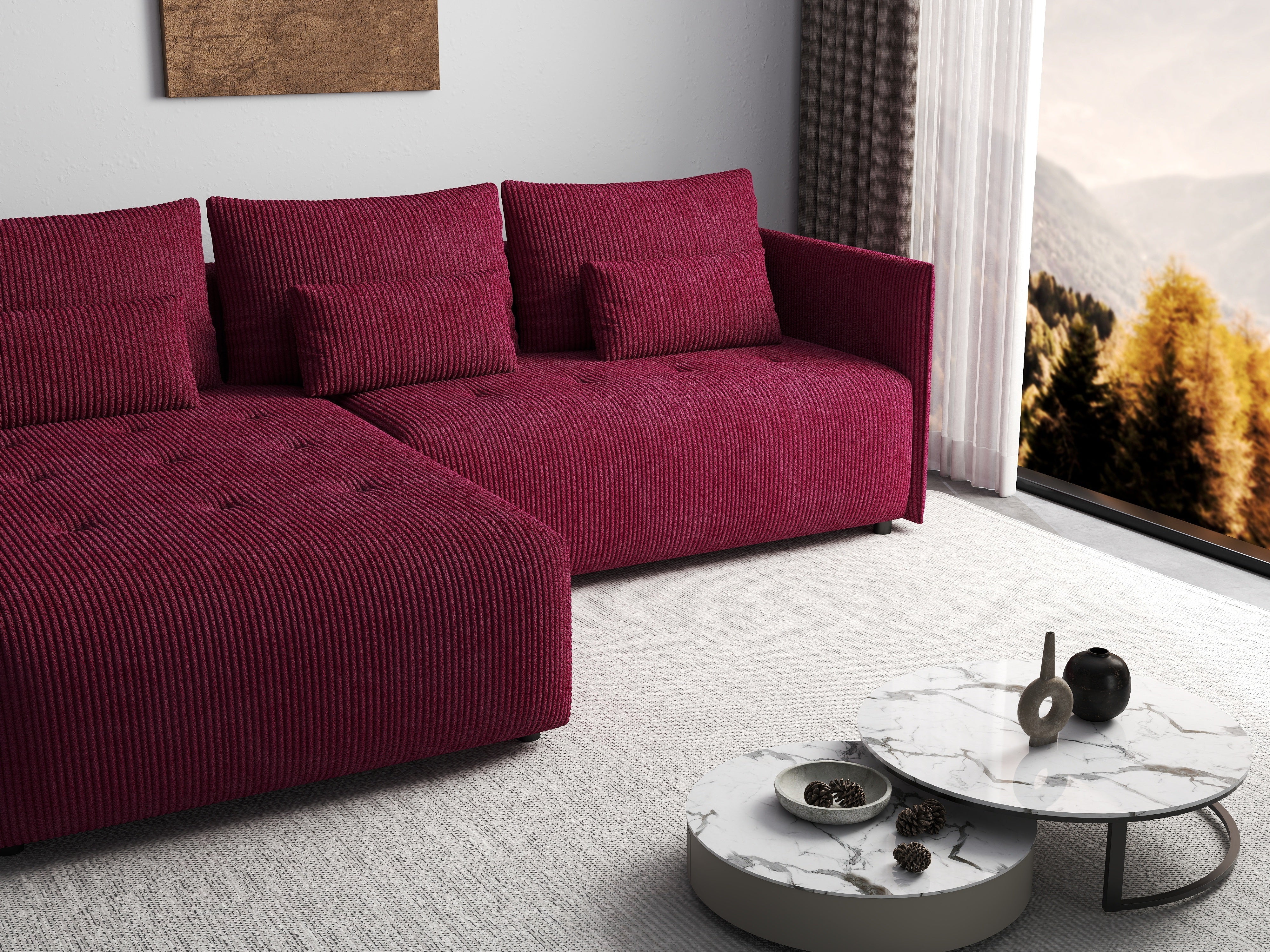 Colțar extensibil dumonde cu ladă de depozitare si sezut confortabil din spuma HR, Malta Zoom Red 235x185 cm Fabrica