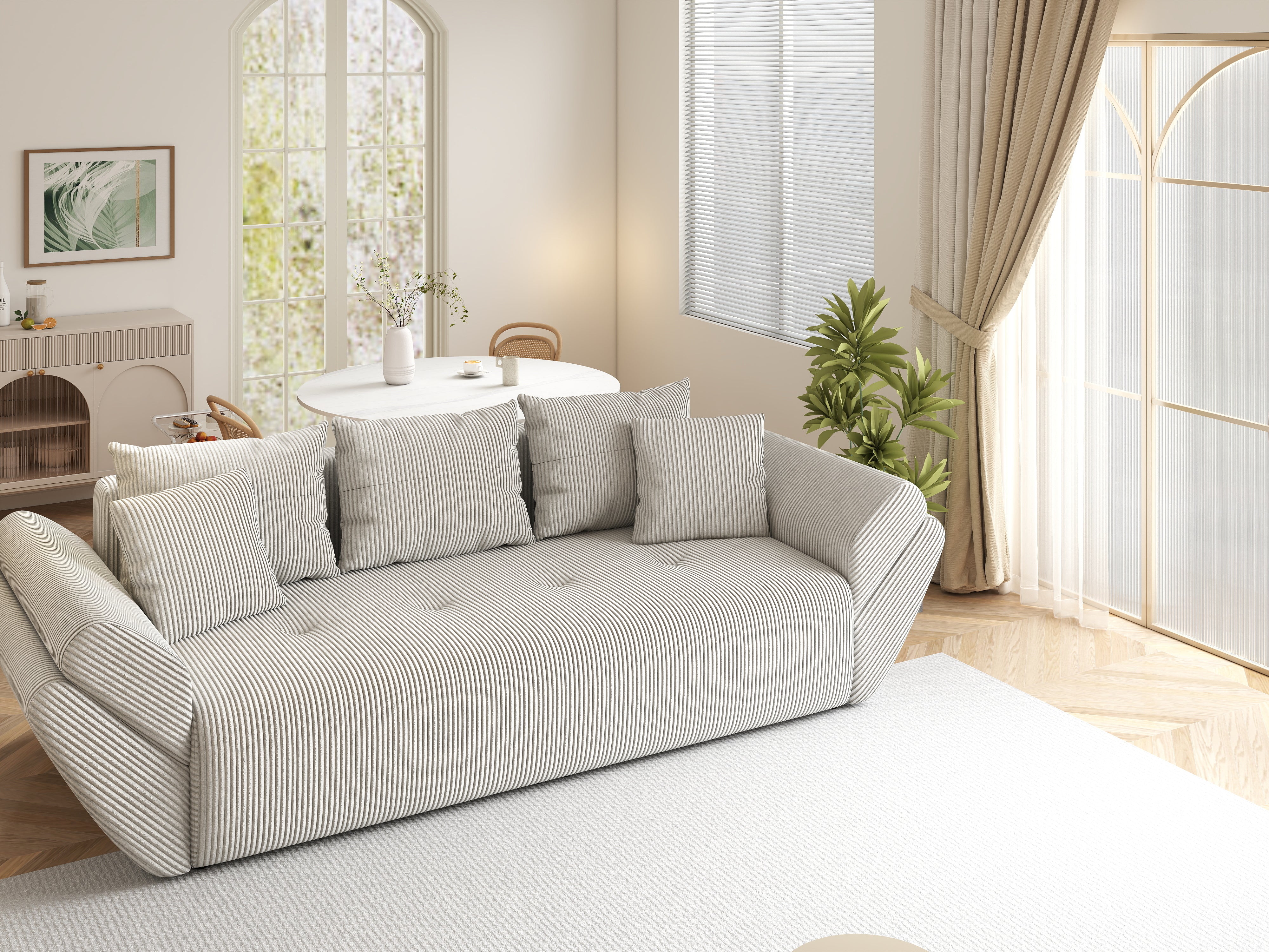 Canapea extensibilă dumonde cu ladă de depozitare si sezut confortabil din spuma HR, Berlin Zoom Crem 250x100 cm Fabrica