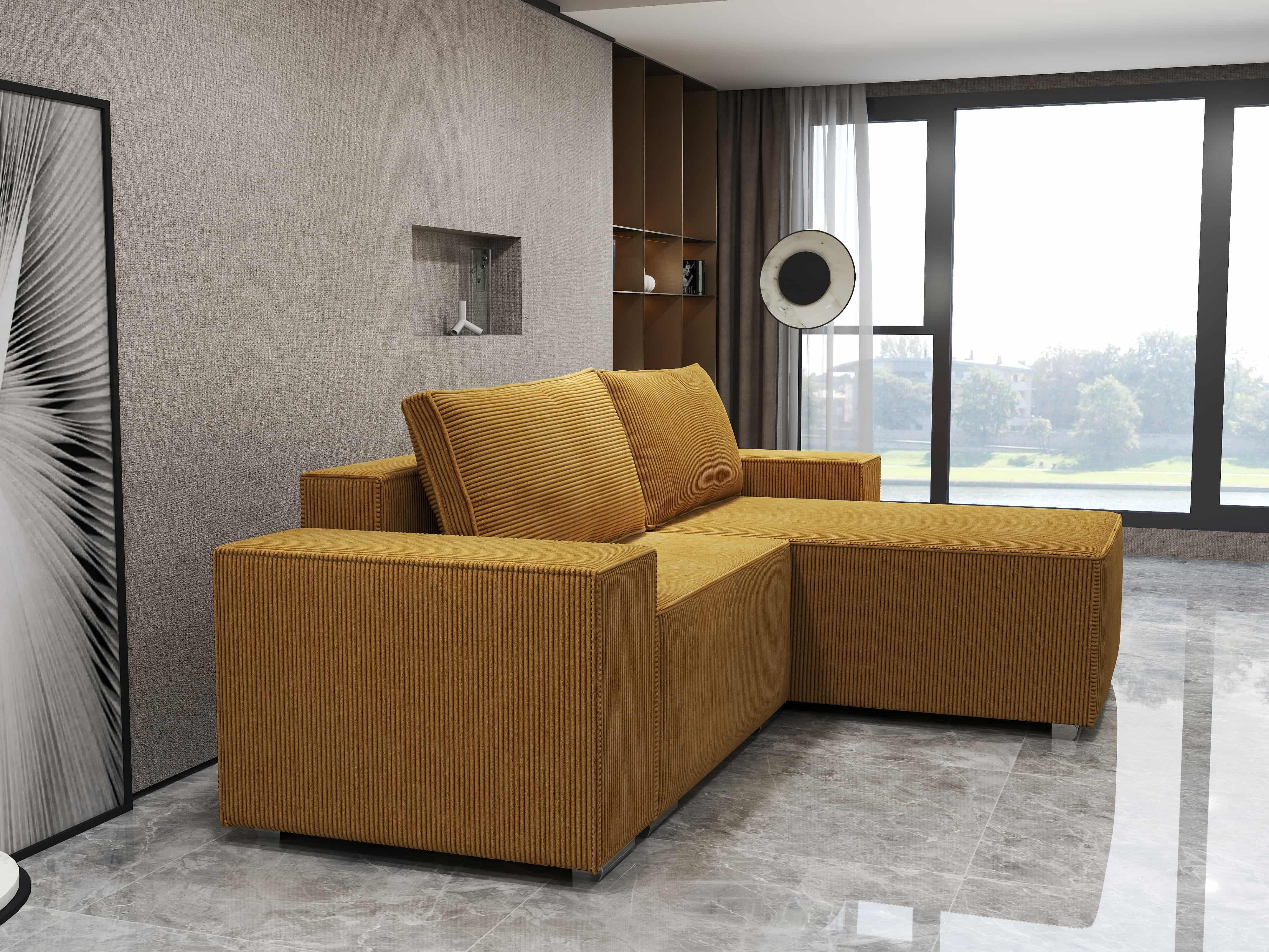 Colțar extensibil dumonde cu ladă de depozitare si sezut confortabil din spuma HR, Dream Zoom Mustar 290x185 cm II Fabrica