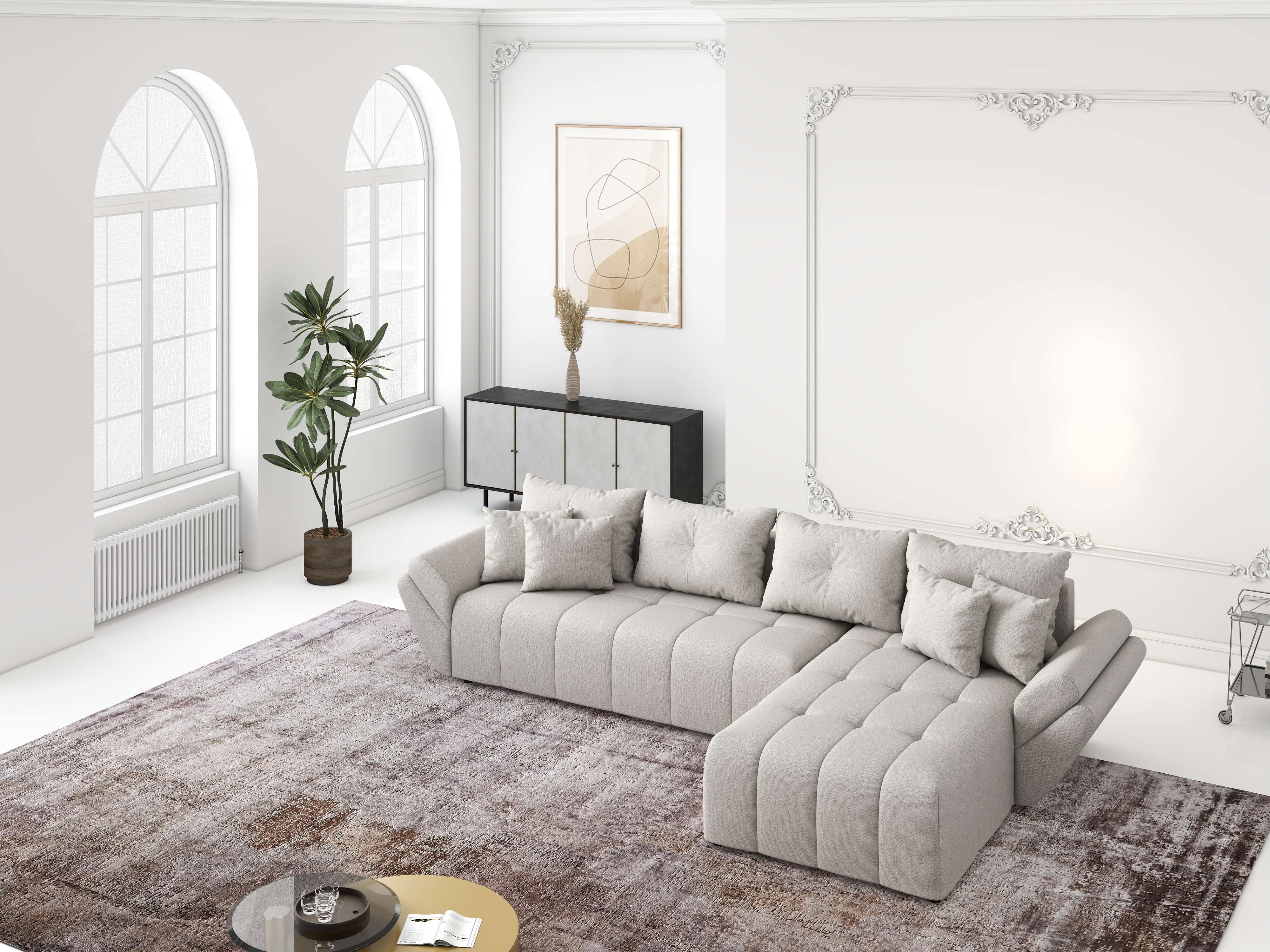 Colțar extensibil dumonde cu ladă de depozitare si sezut confortabil din spuma HR, Berlin XL Enjoy Beige 350x185 cm II Fabrica