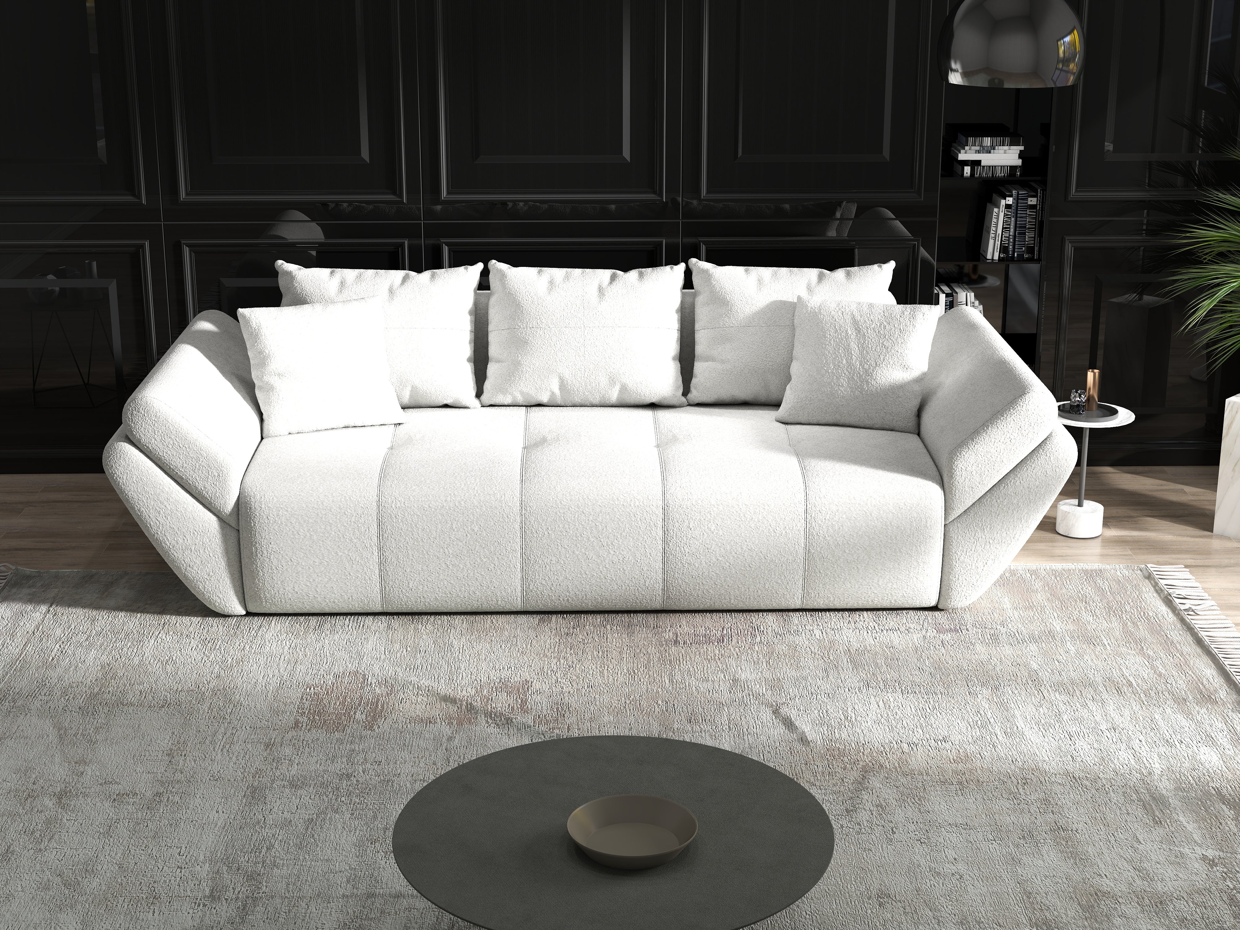 Canapea extensibilă dumonde cu ladă de depozitare si sezut confortabil din spuma HR, Berlin Euphoria Ivory 250x100 cm Fabrica
