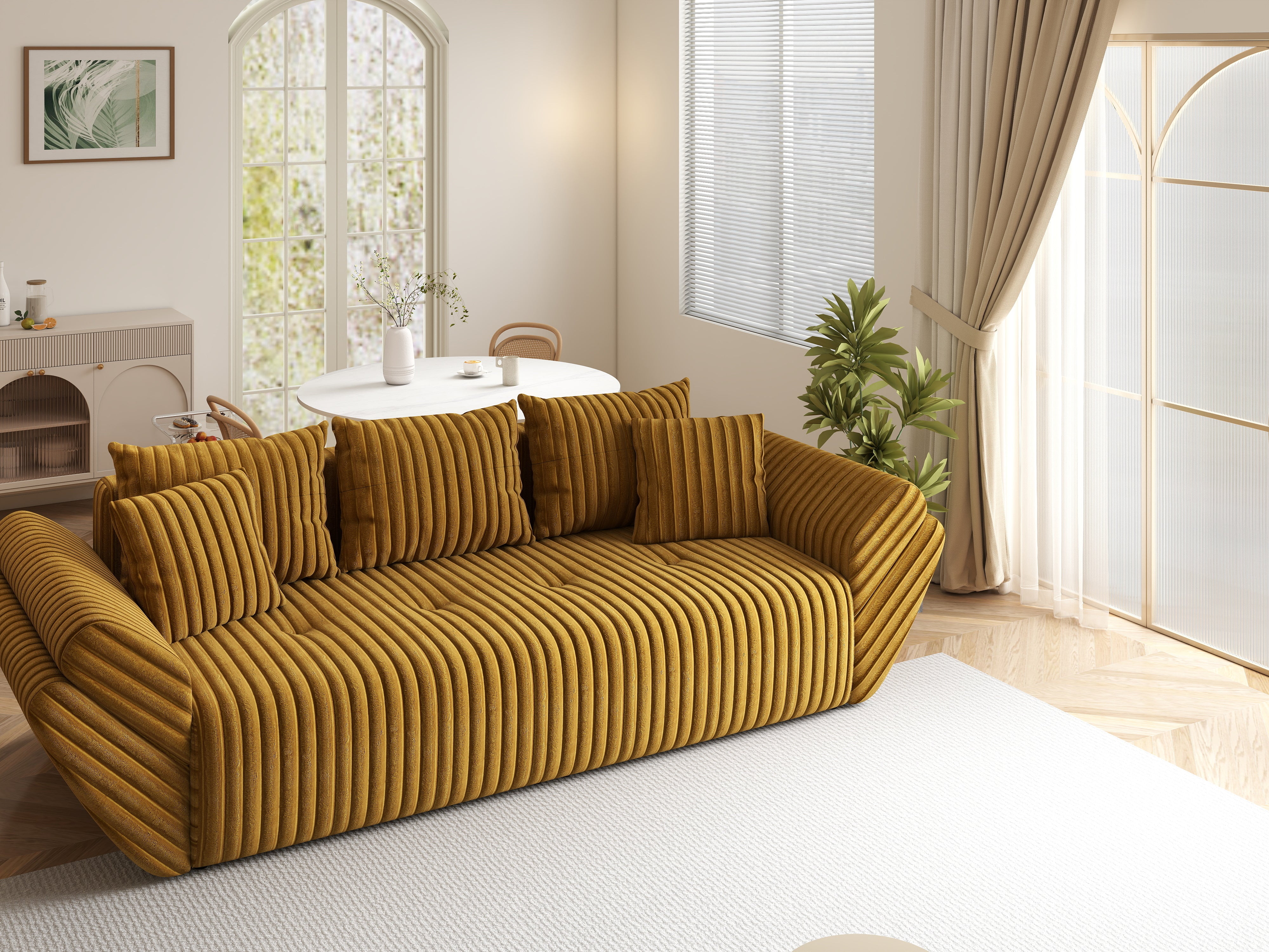 Canapea extensibilă dumonde cu ladă de depozitare si sezut confortabil din spuma HR, Berlin Ambience Mustar 250x100 cm Fabrica