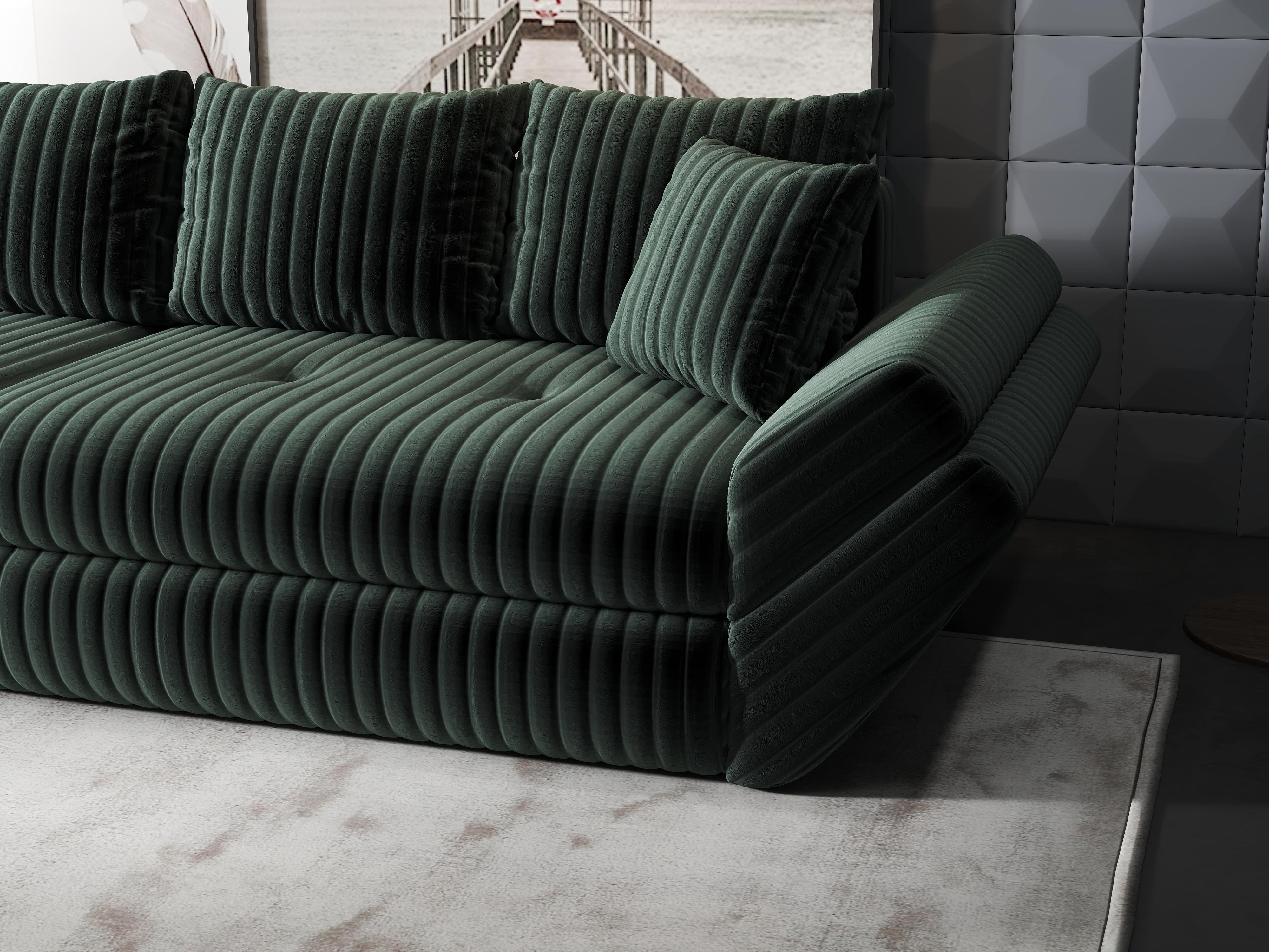 Canapea extensibilă dumonde cu ladă de depozitare si sezut confortabil din spuma HR, Loana Ambience Verde 300x100 cm Fabrica