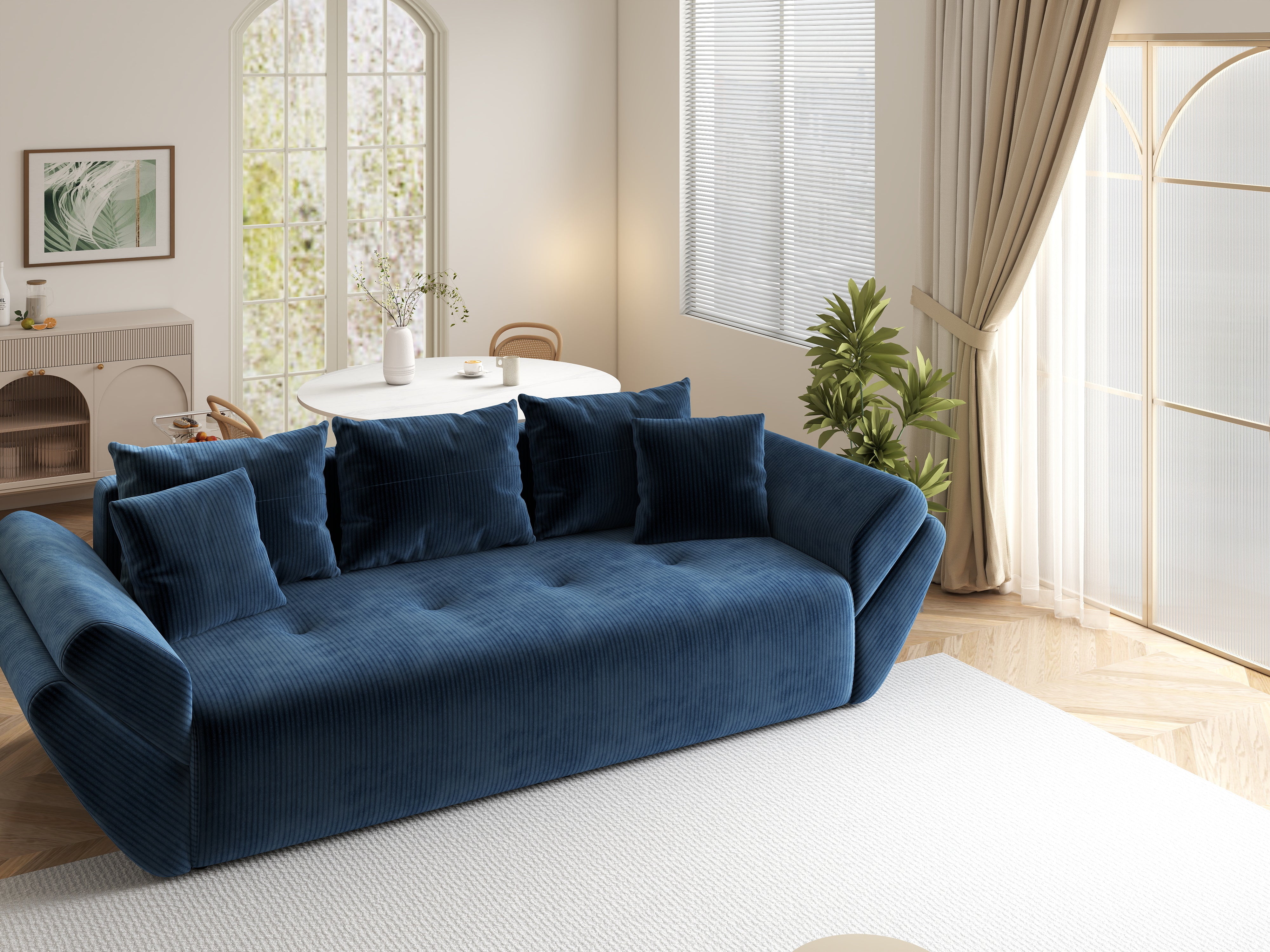 Canapea extensibilă dumonde cu ladă de depozitare si sezut confortabil din spuma HR, Berlin Zoom Blue 250x100 cm Fabrica