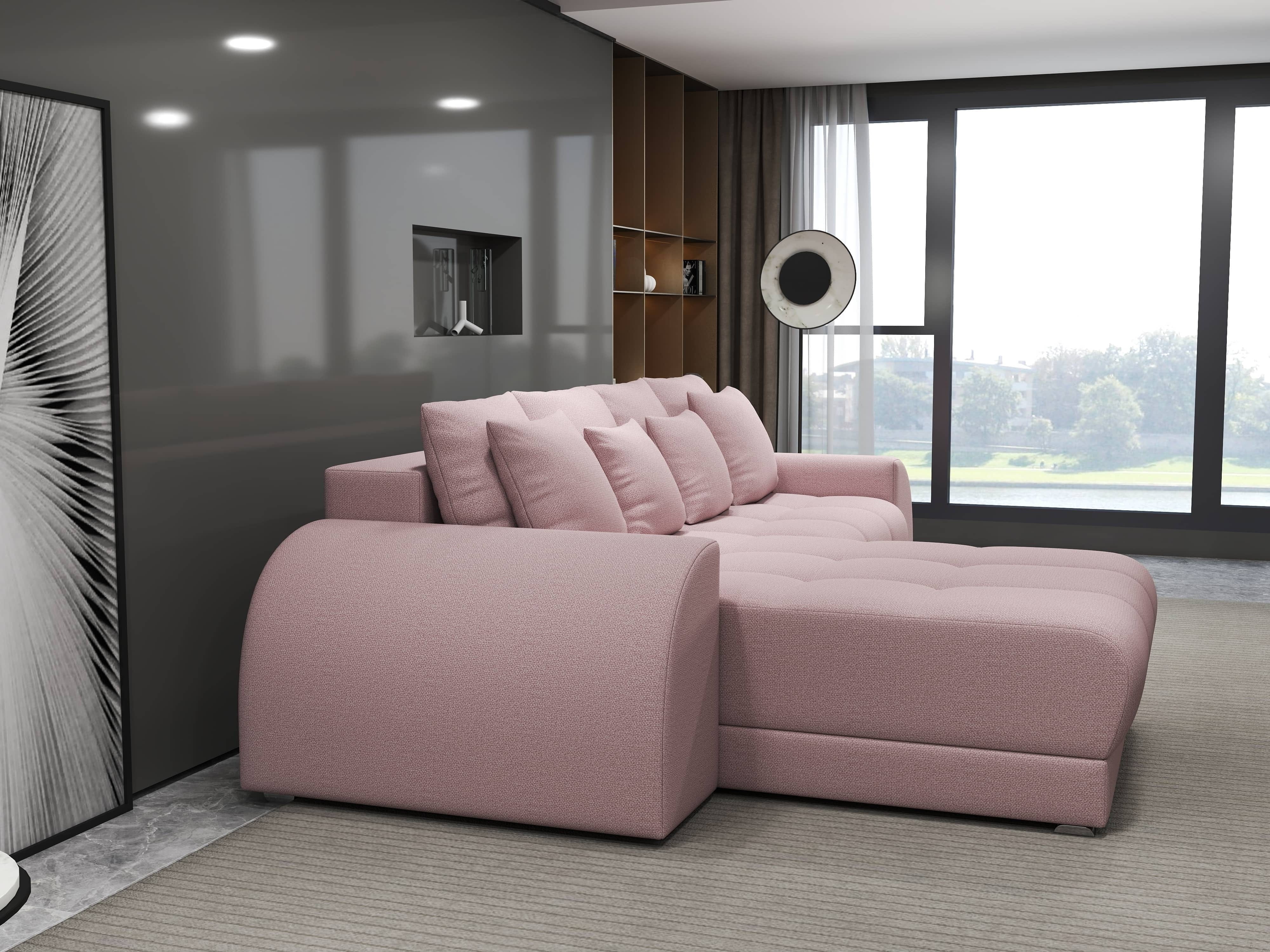 Colțar extensibil dumonde cu ladă de depozitare si sezut confortabil din spuma HR, Verona Enjoy Roz 290x185 cm Fabrica