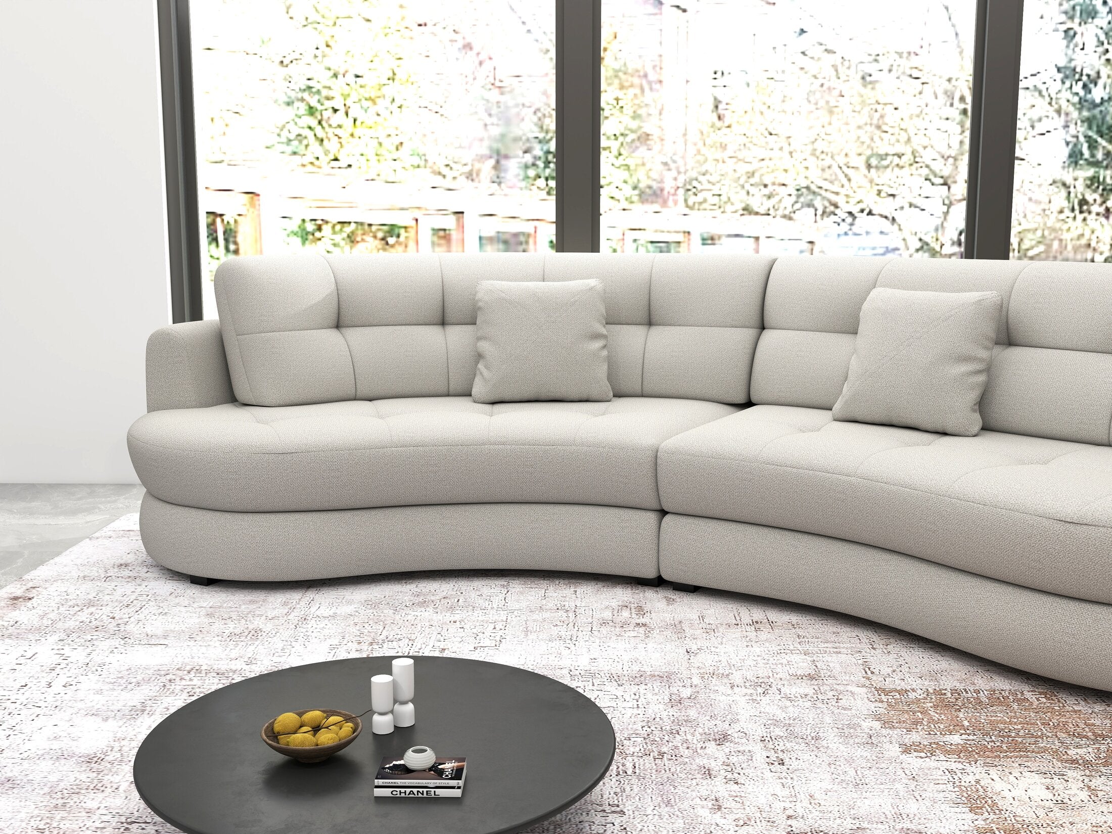 Canapea semirotunda dumonde cu șezut confortabil din spumă HR, Roma Enjoy Bej 300x160 cm