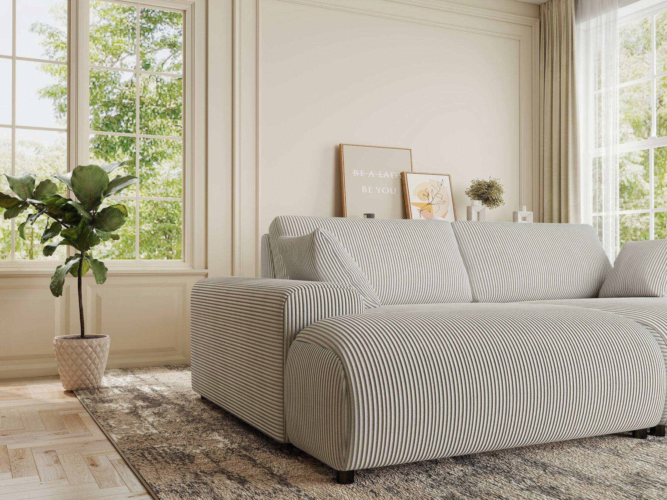 Canapea dumonde cu sezut confortabil din spuma HR, Hudson Zoom Gri 237x144 cm