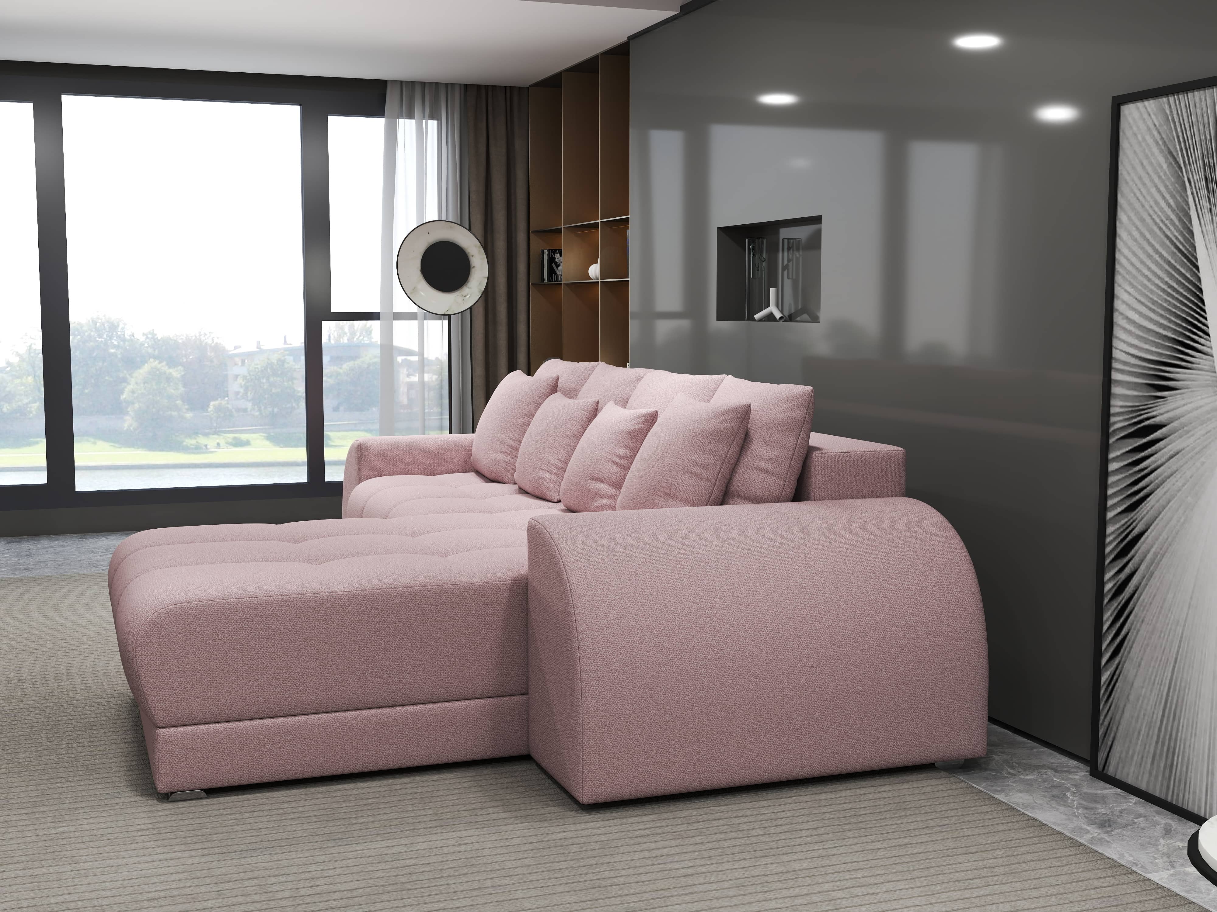 Colțar extensibil dumonde cu ladă de depozitare si sezut confortabil din spuma HR, Verona Enjoy Roz II 290x185 cm Fabrica