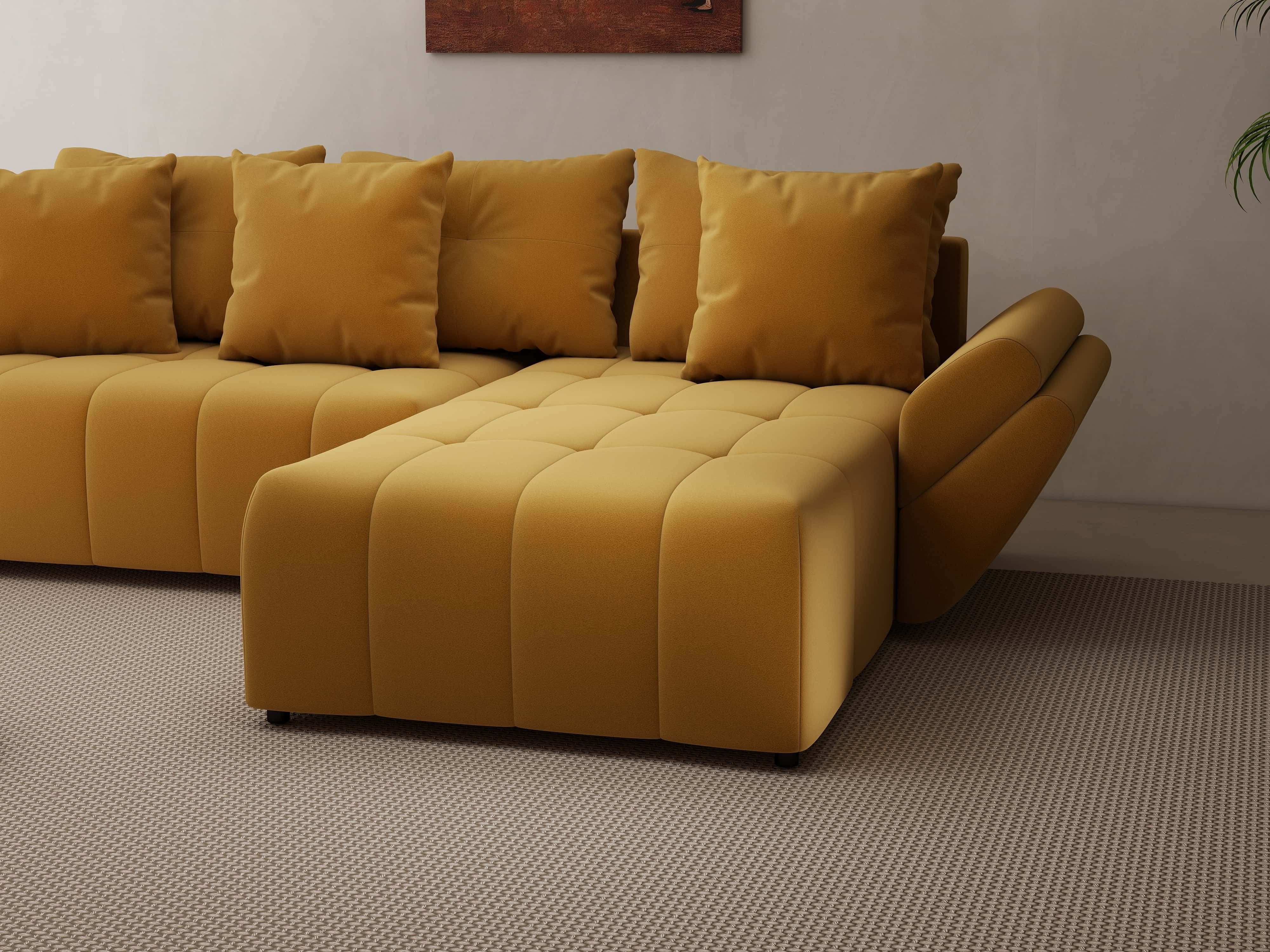 Colțar extensibil dumonde cu ladă de depozitare si sezut confortabil din spuma HR, Berlin Royal Mustar 280x185 cm II Fabrica