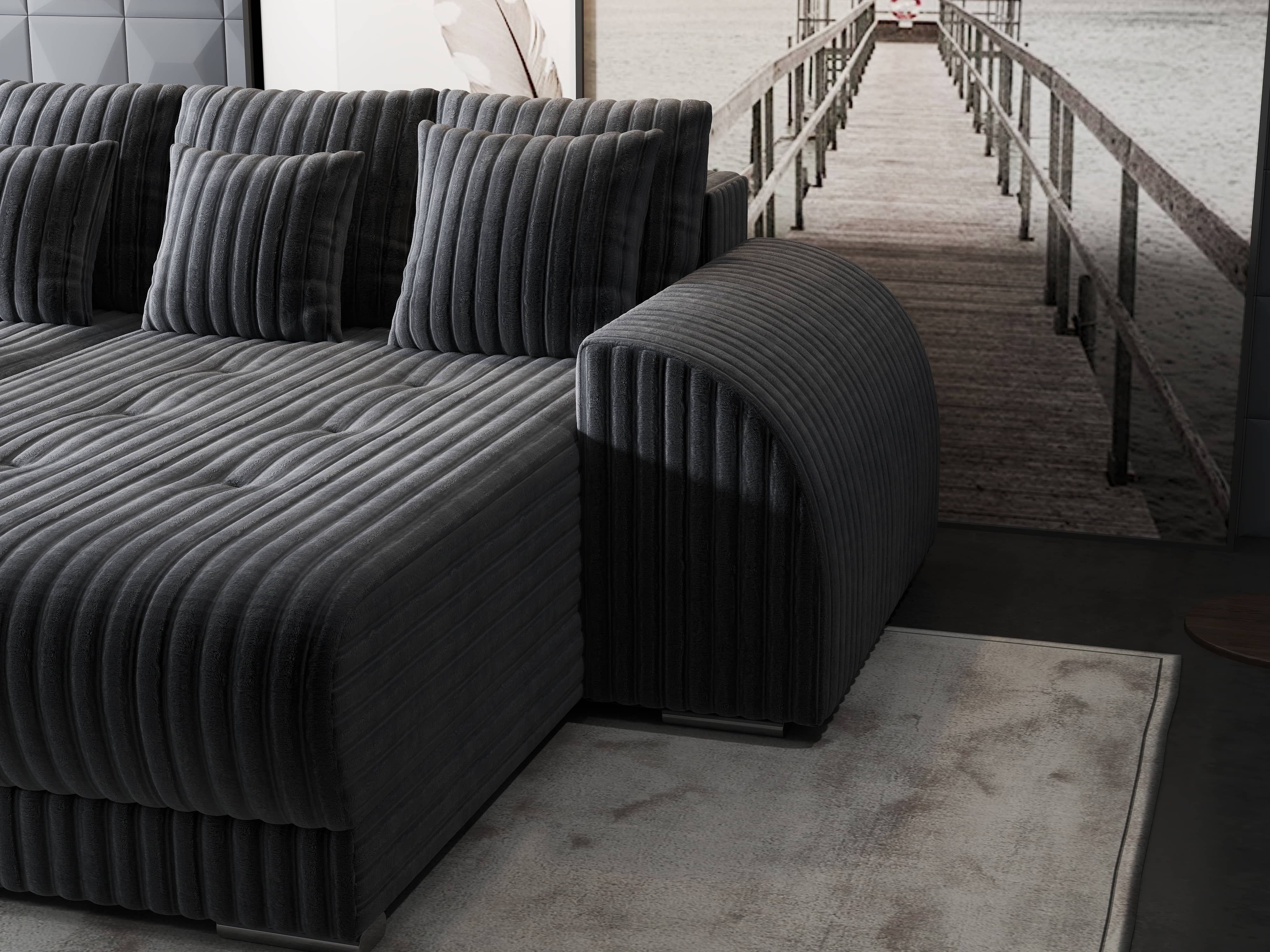 Colțar extensibil dumonde cu ladă de depozitare si sezut confortabil din spuma HR, Verona Ambience Gri II 290x185 cm Fabrica