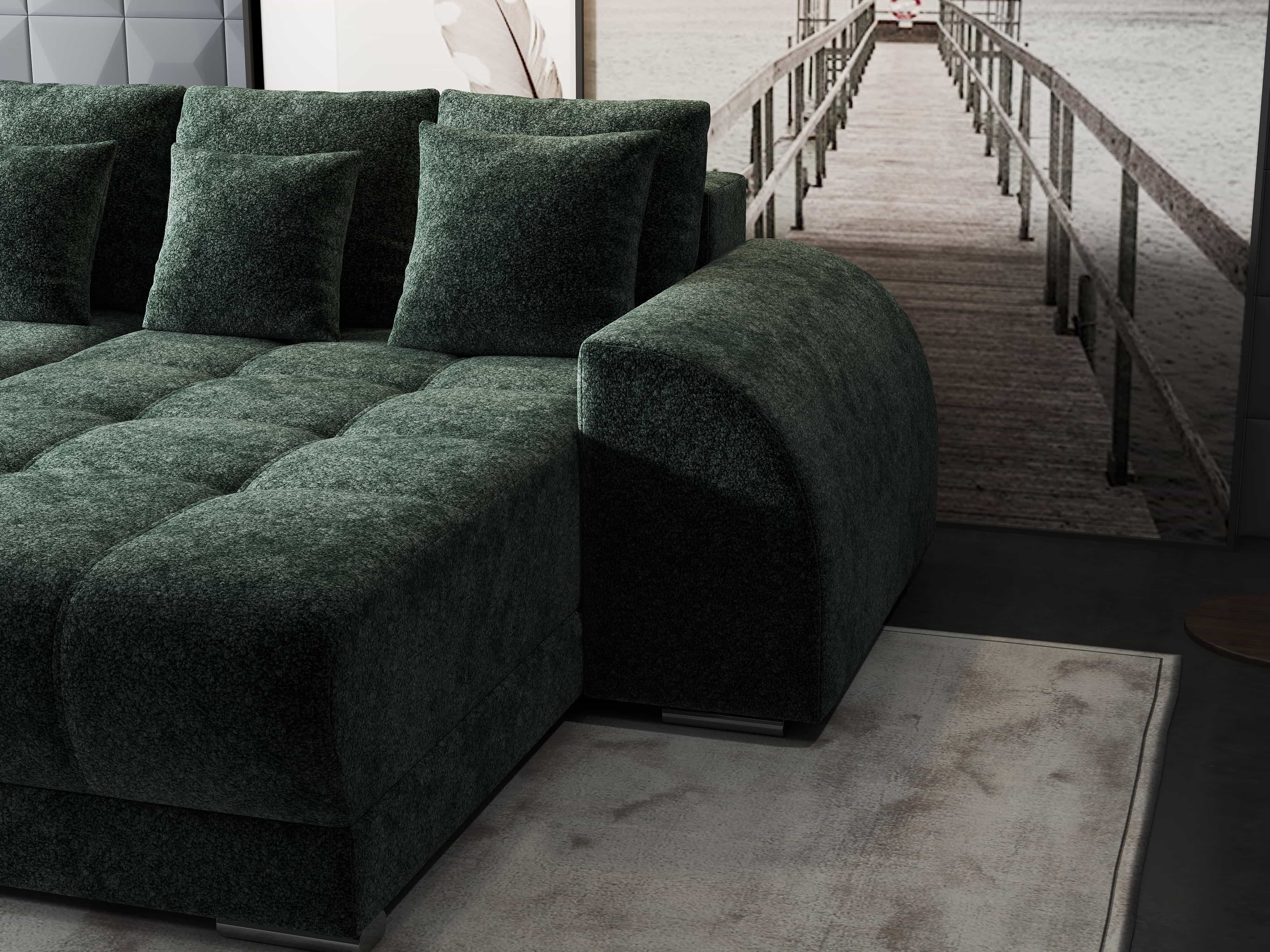 Colțar extensibil dumonde cu ladă de depozitare si sezut confortabil din spuma HR, Verona Euphoria Verde II 290x185 cm Fabrica