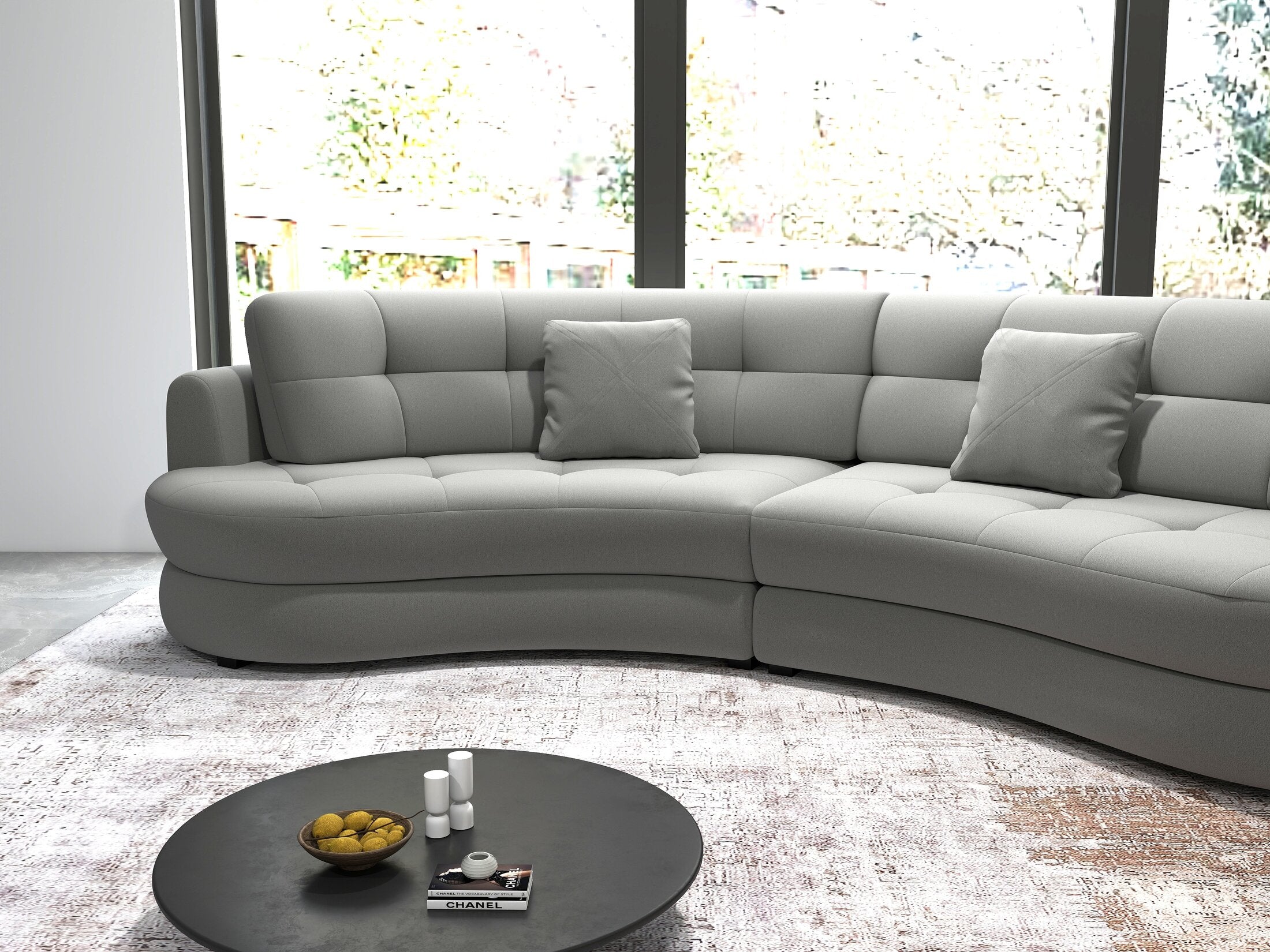 Canapea semirotunda dumonde cu șezut confortabil din spumă HR, Roma Royal Gri 300x160 cm