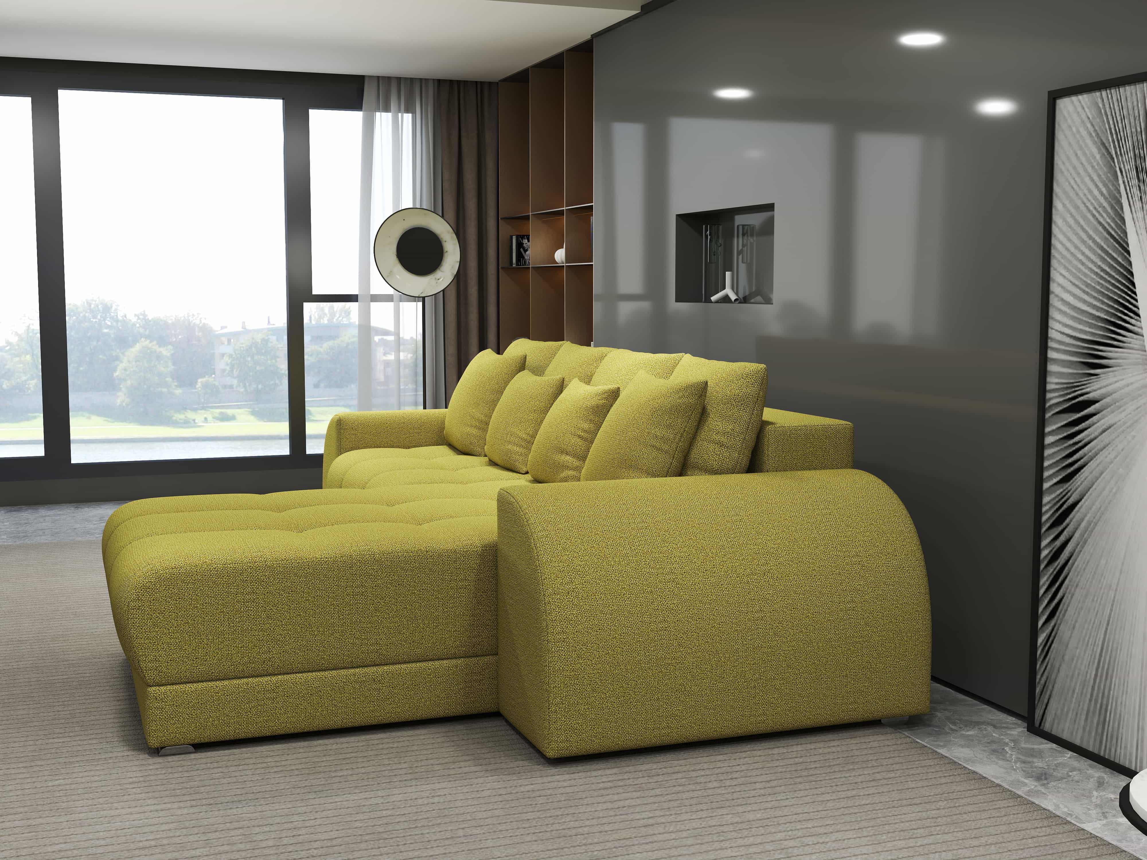 Colțar extensibil dumonde cu ladă de depozitare si sezut confortabil din spuma HR, Verona Enjoy Verde II 290x185 cm Fabrica