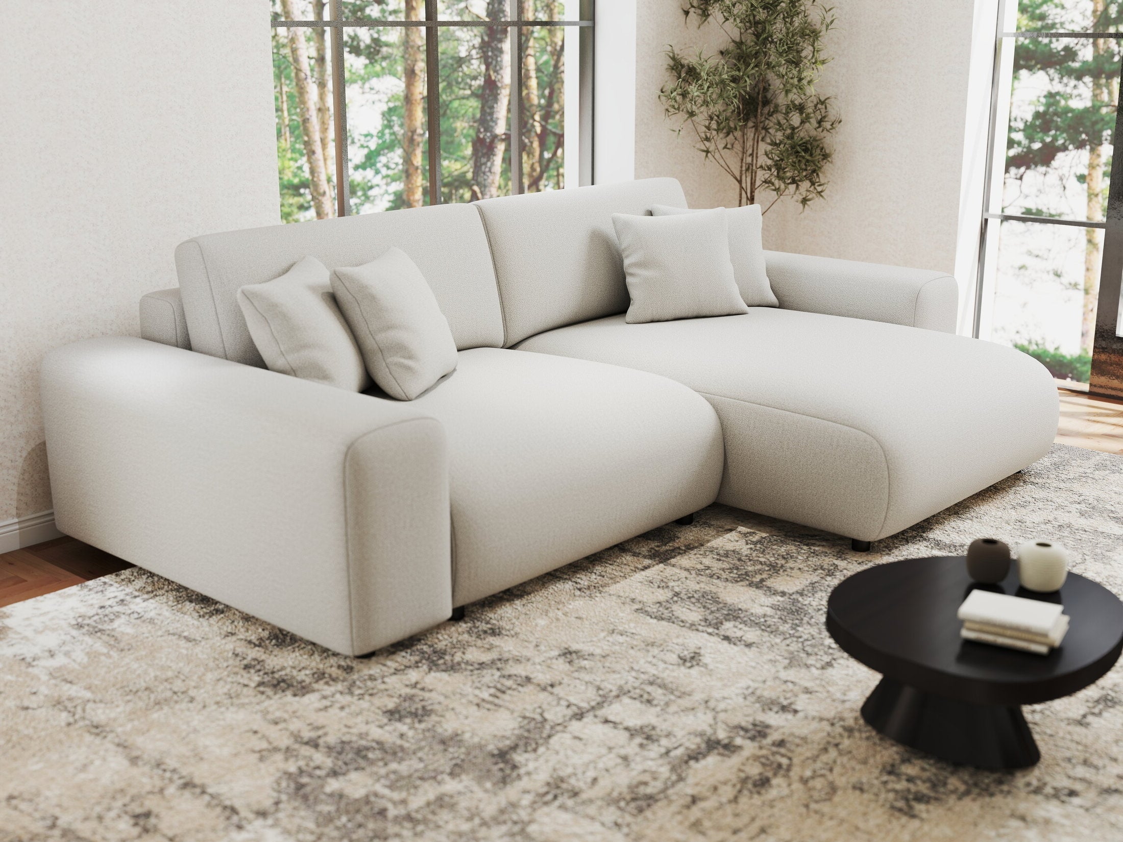 Colțar extensibil dumonde cu ladă de depozitare si sezut confortabil din spuma HR, Sarina Enjoy Bej 255x168 cm II