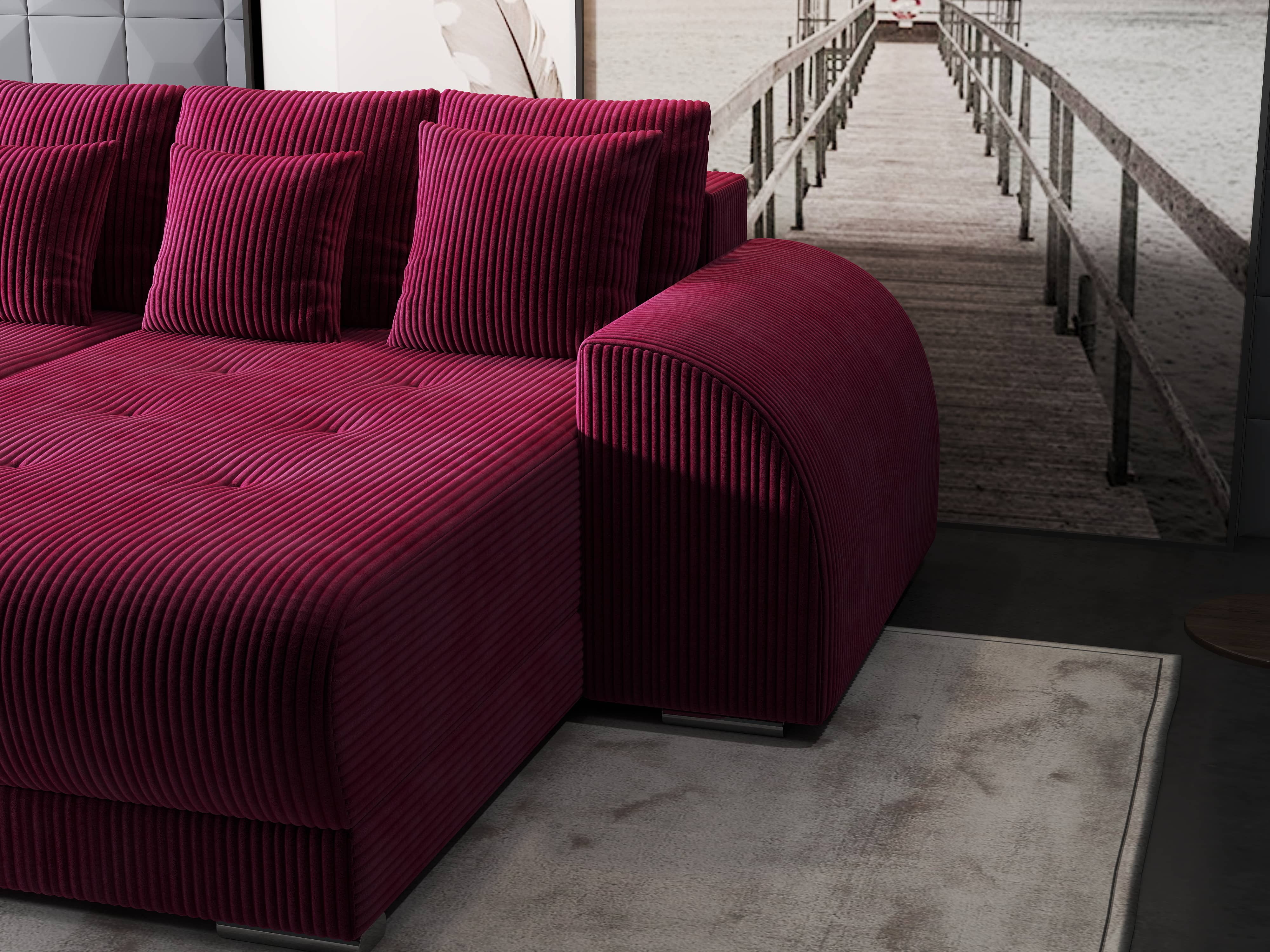 Colțar extensibil dumonde cu ladă de depozitare si sezut confortabil din spuma HR, Verona Zoom Rosu II 290x185 cm Fabrica